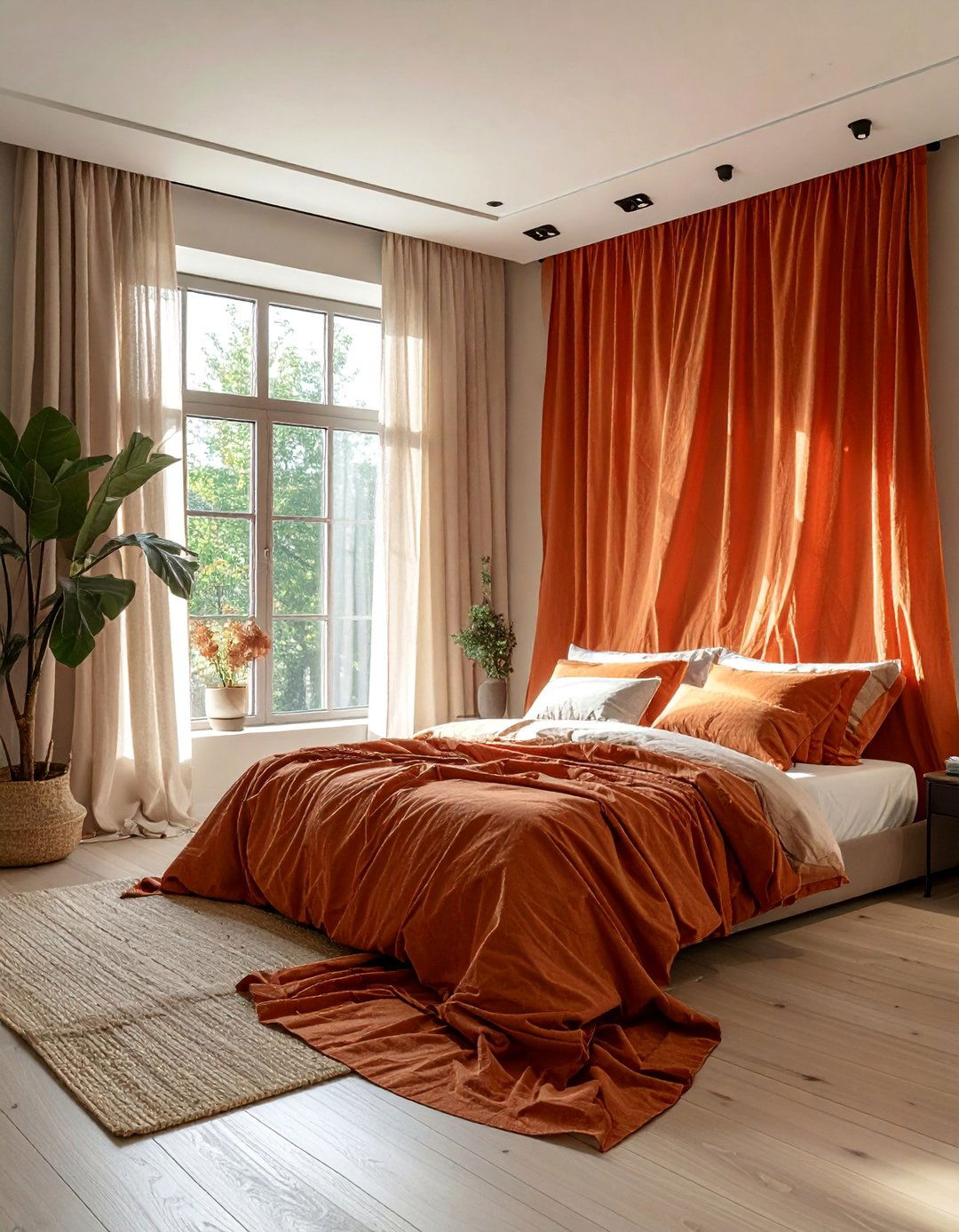 Rust Curtains to Frame the View - 15 Rust Bedroom Ideas for a Warm and Cozy Ambiance
