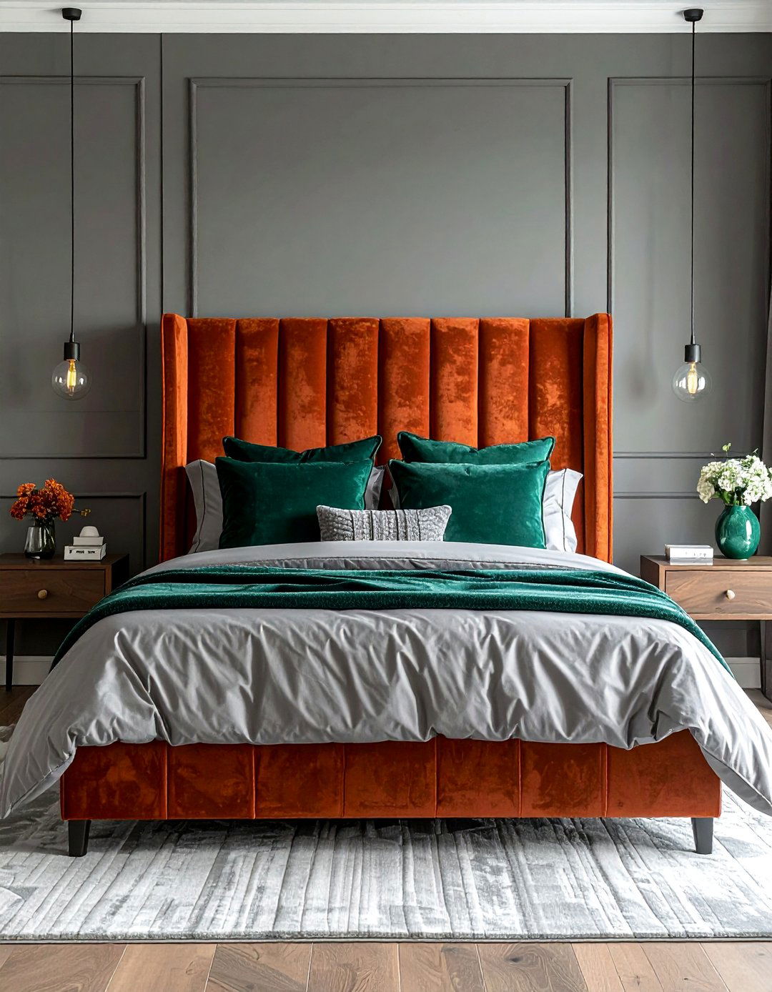 Rust Velvet Headboard for a Touch of Luxury - 15 Rust Bedroom Ideas for a Warm and Cozy Ambiance