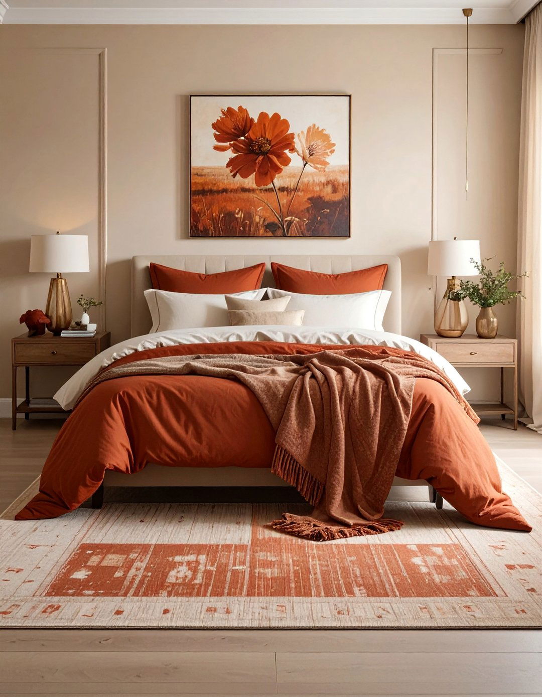 Rust and Cream Bedroom for Soft Contrast - 15 Rust Bedroom Ideas for a Warm and Cozy Ambiance