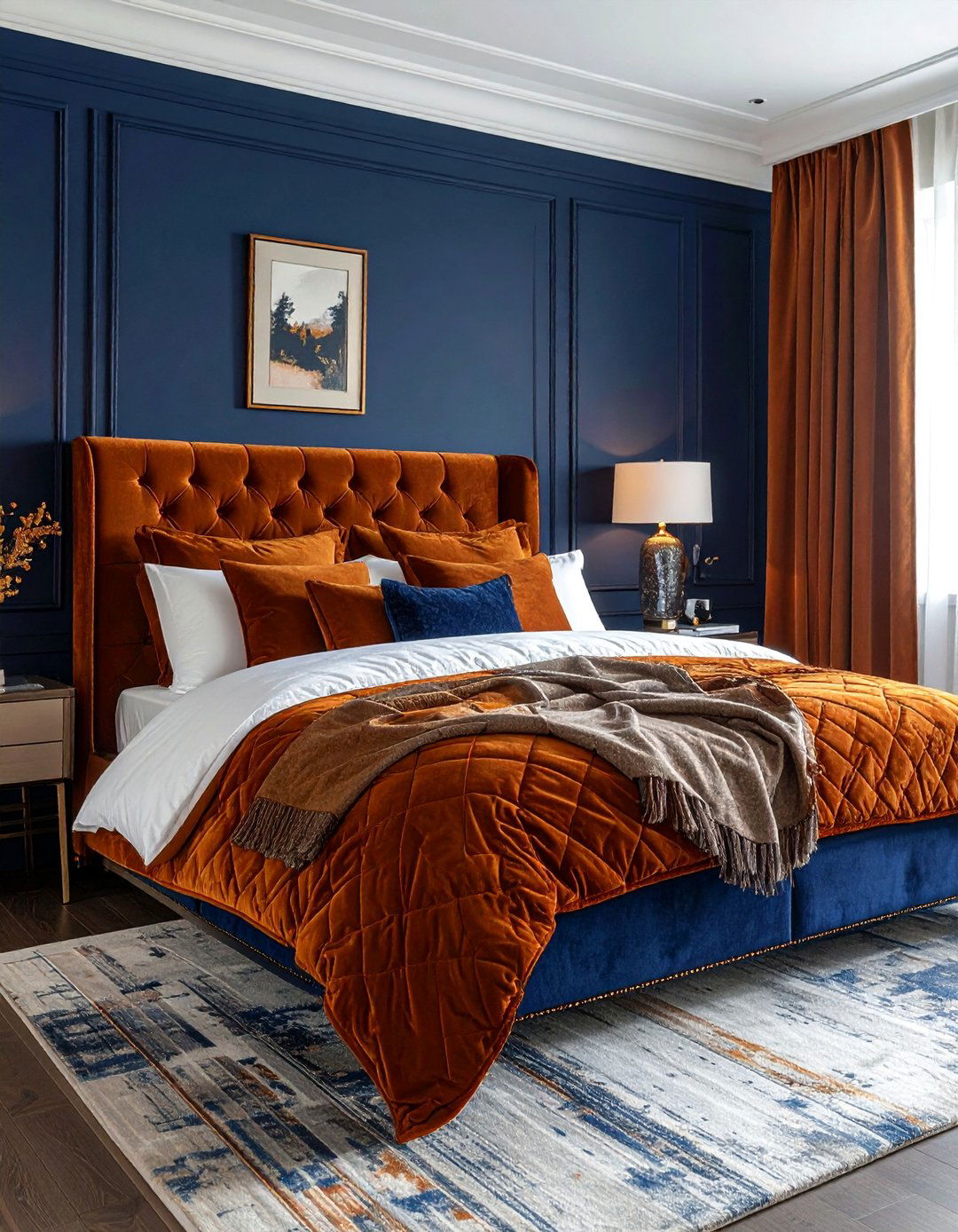 Rust and Navy Blue Bedroom Palette - 15 Rust Bedroom Ideas for a Warm and Cozy Ambiance