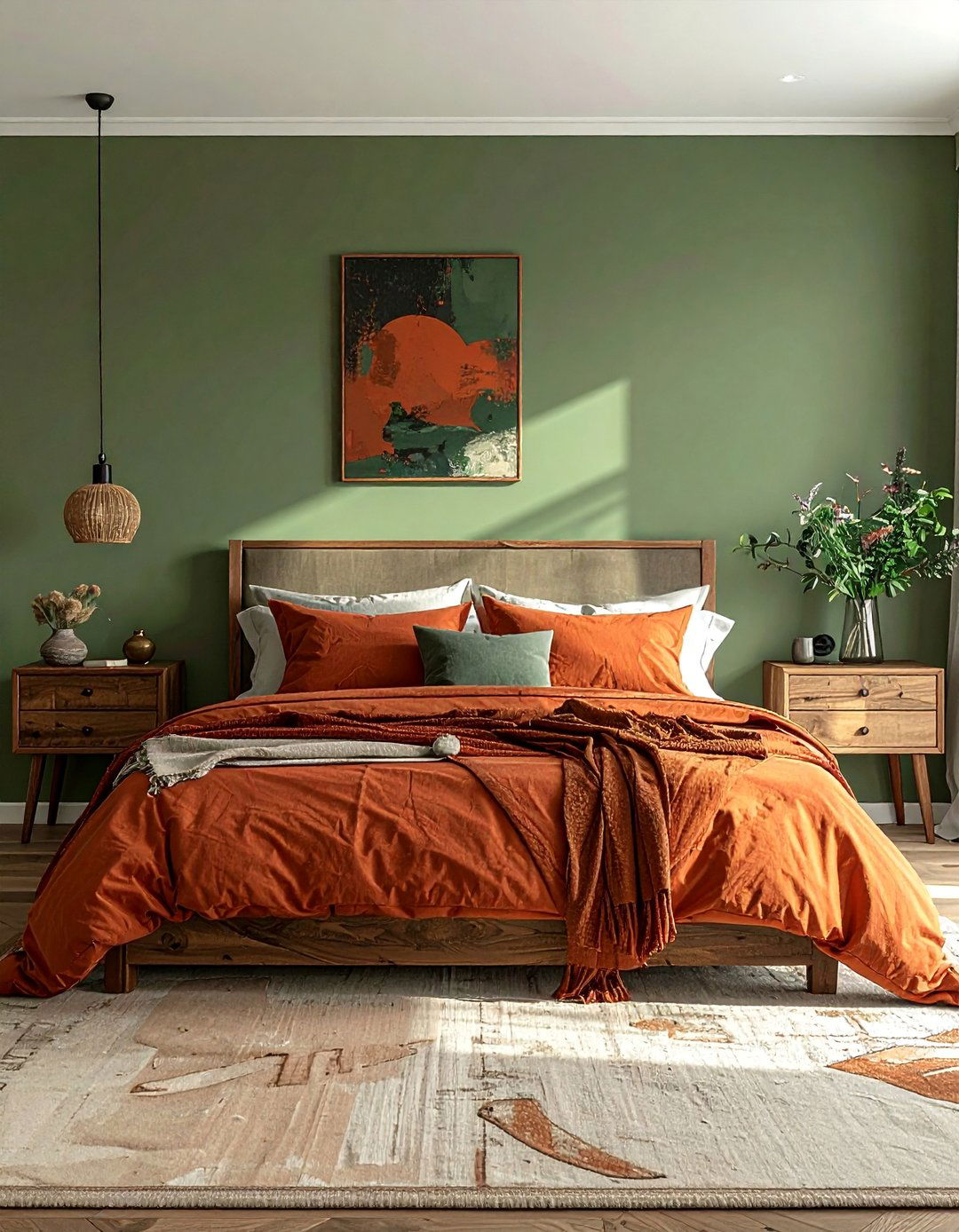 Rust and Sage Green Bedroom for an Earthy Feel