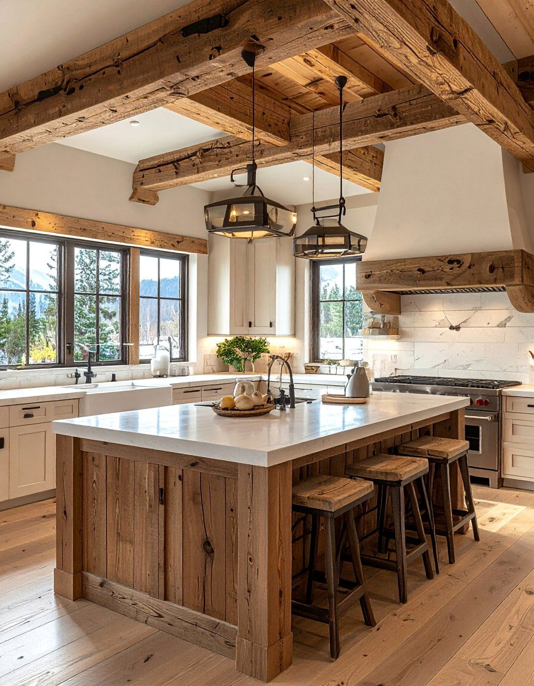 Rustic Beam Construction - 40 Kitchen Island Ideas for Spacious Kitchens