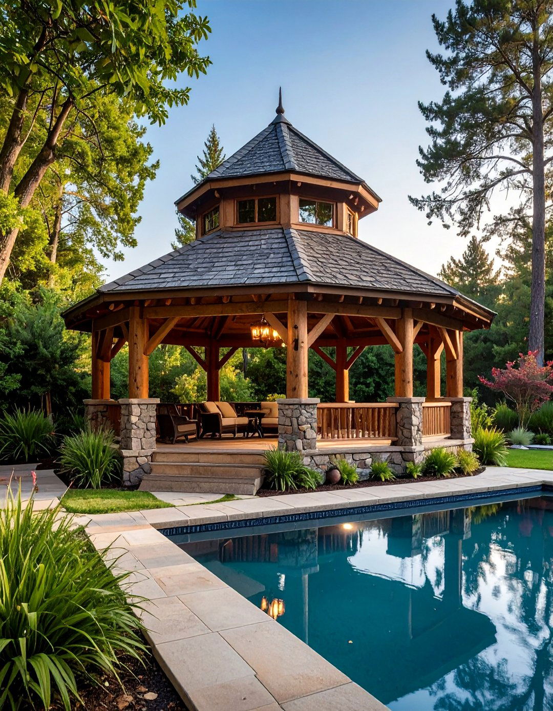 Rustic Cedar Log Cabin Pool Gazebo - 15 Pool Gazebo Ideas for a Relaxing Backyard Retreat
