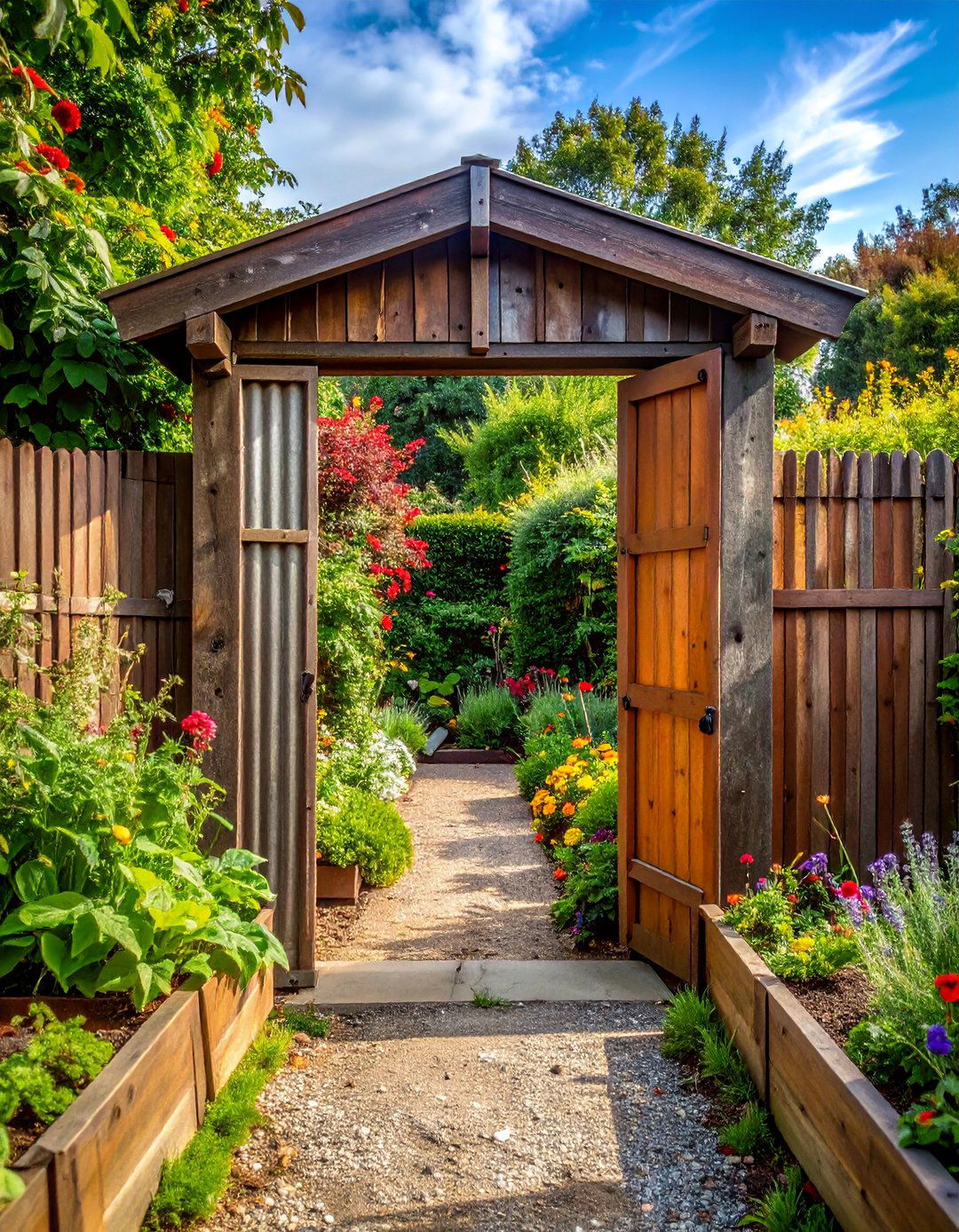 Rustic Corrugated Metal Garden Gate - 25 Metal Garden Gate Ideas for a Stylish Entrance