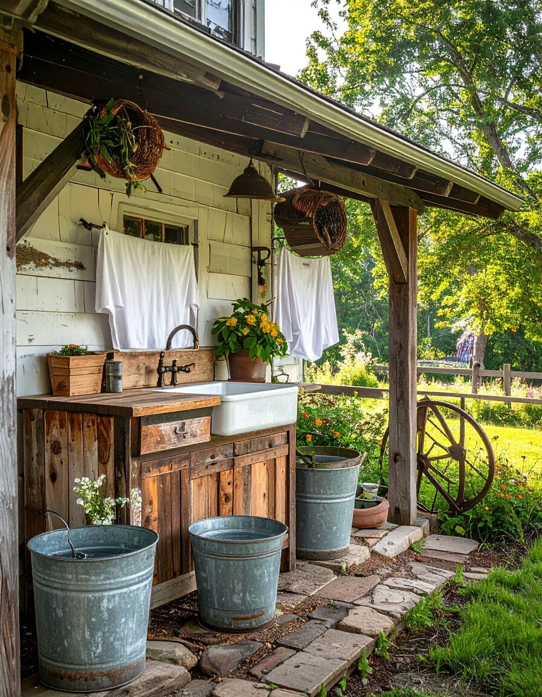 Rustic Farmhouse Outdoor Laundry Station - 30 Outdoor Laundry Room Ideas for Functionality