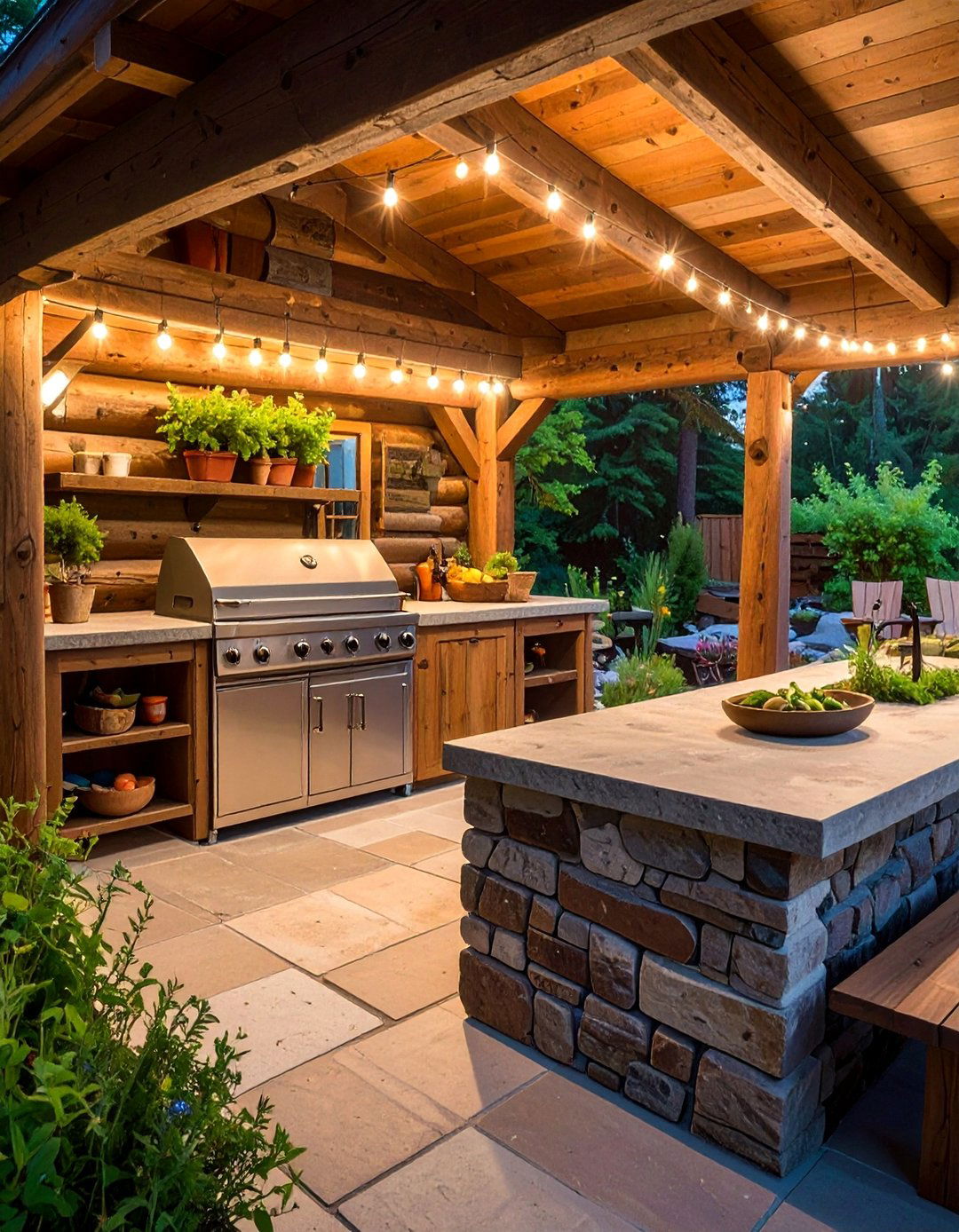 Rustic Outdoor Kitchen Areas - 25 Log Cabin Landscaping Ideas for Rustic Appeal
