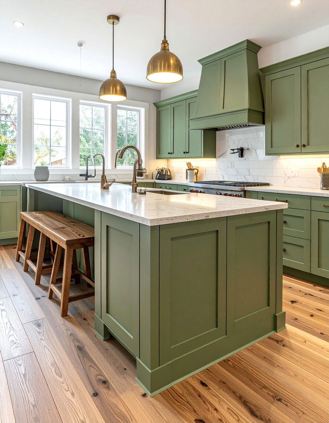 Rustic Sage Green Island with Built in Seating - 20 Rustic Sage Green Kitchen Cabinets Ideas