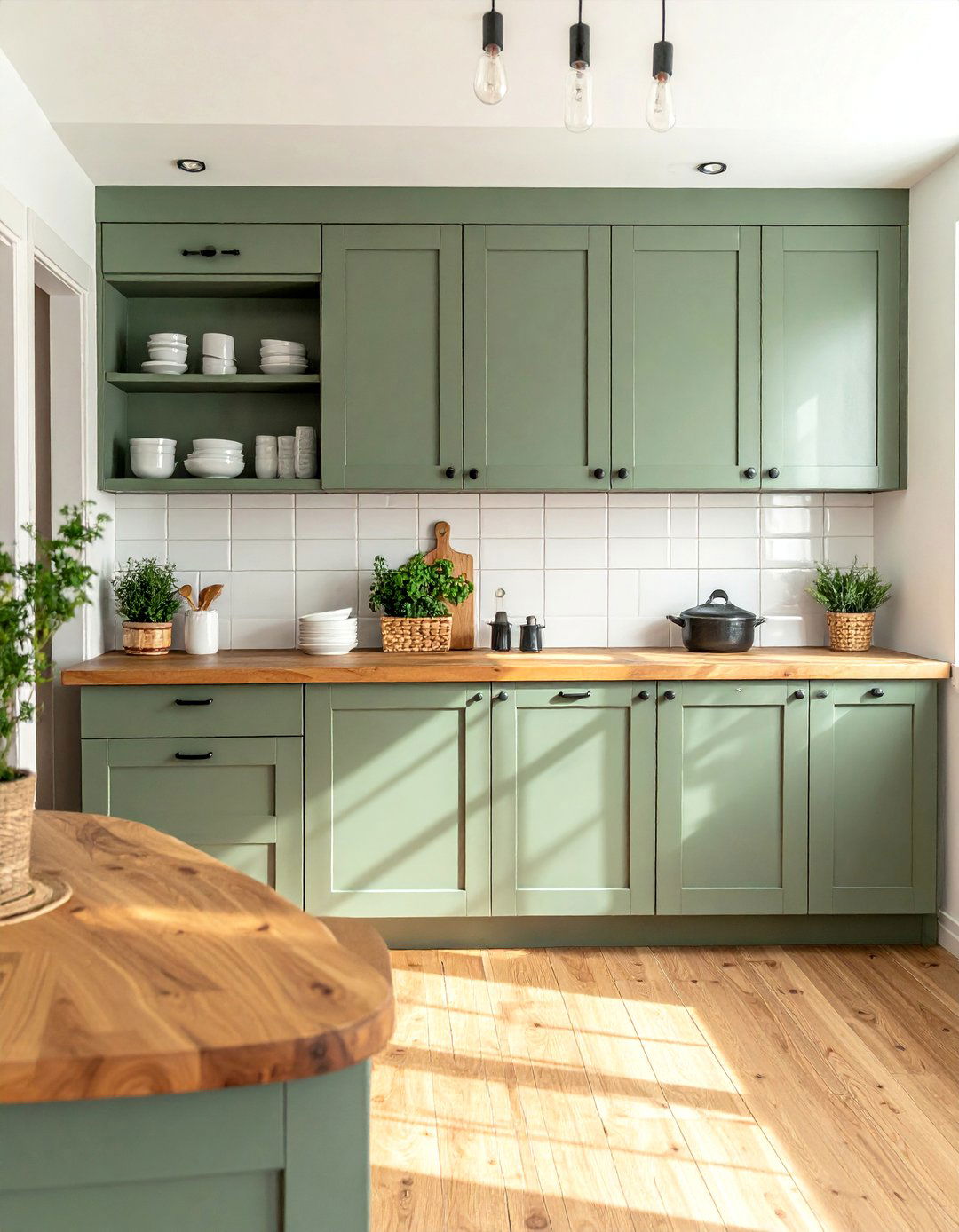 Rustic Sage Green Kitchen Cabinets with Butcher Block Countertops - 20 Rustic Sage Green Kitchen Cabinets Ideas