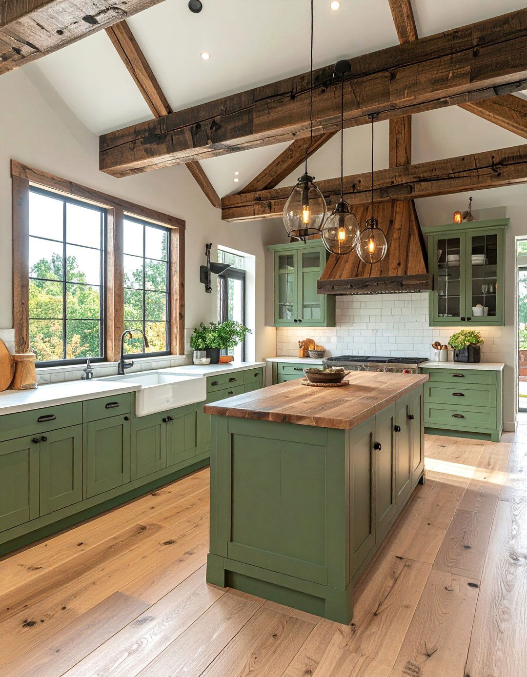 Rustic Sage Green Kitchen Cabinets with Exposed Wood Beams - 20 Rustic Sage Green Kitchen Cabinets Ideas