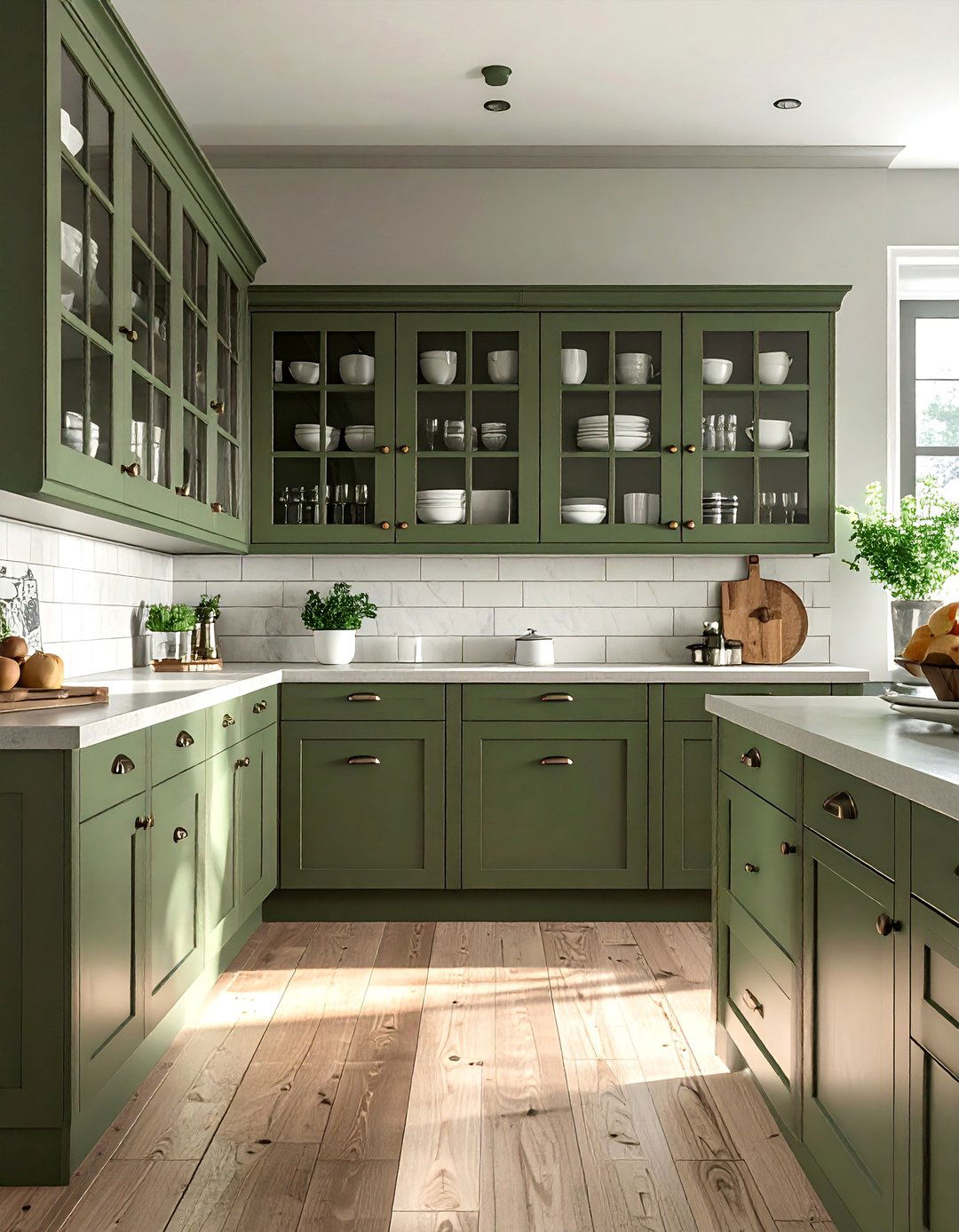 Rustic Sage Green Kitchen Cabinets with Glass Fronts - 20 Rustic Sage Green Kitchen Cabinets Ideas