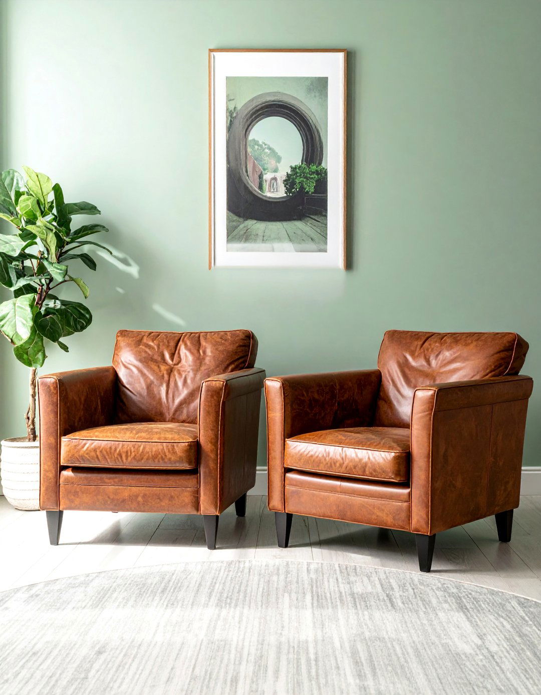 Rustic Sage Green Living Room with Leather Armchairs - 25 Rustic Sage Green Living Room Ideas for Serenity