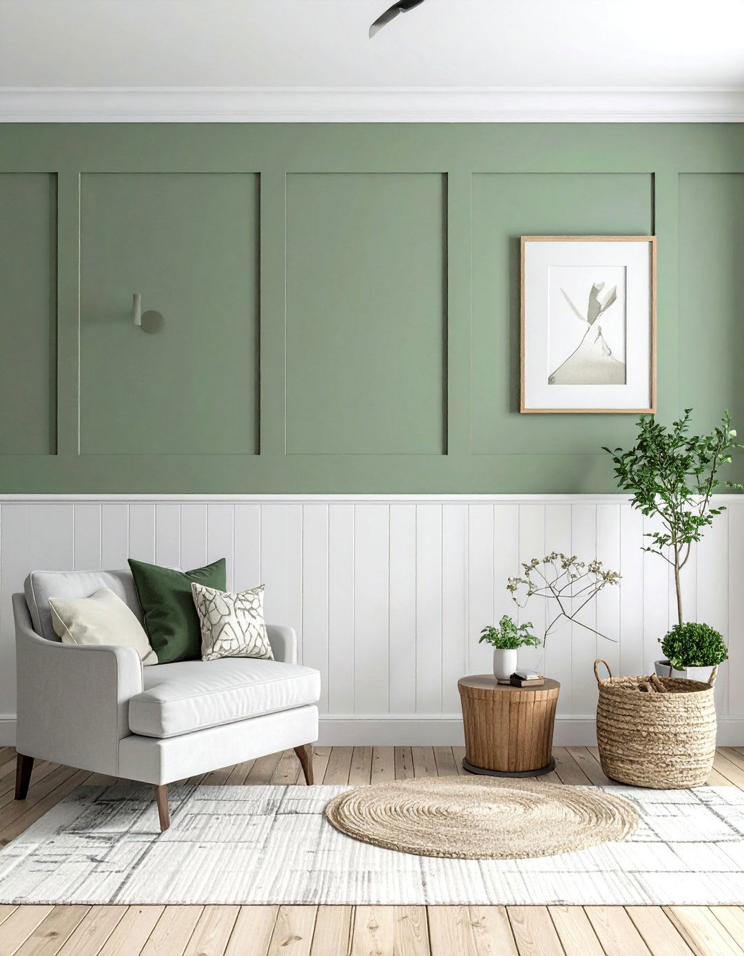 Rustic Sage Green Living Room with Paneled Walls - 25 Rustic Sage Green Living Room Ideas for Serenity