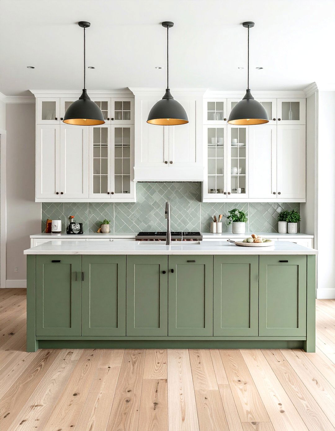 Rustic Sage Green Lower Cabinets with White Uppers - 20 Rustic Sage Green Kitchen Cabinets Ideas
