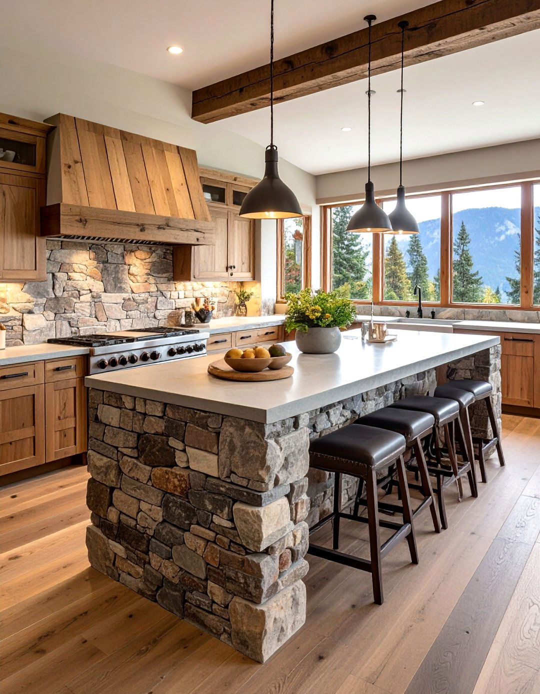 Rustic Stone Base Design - 40 Kitchen Island Ideas for Spacious Kitchens