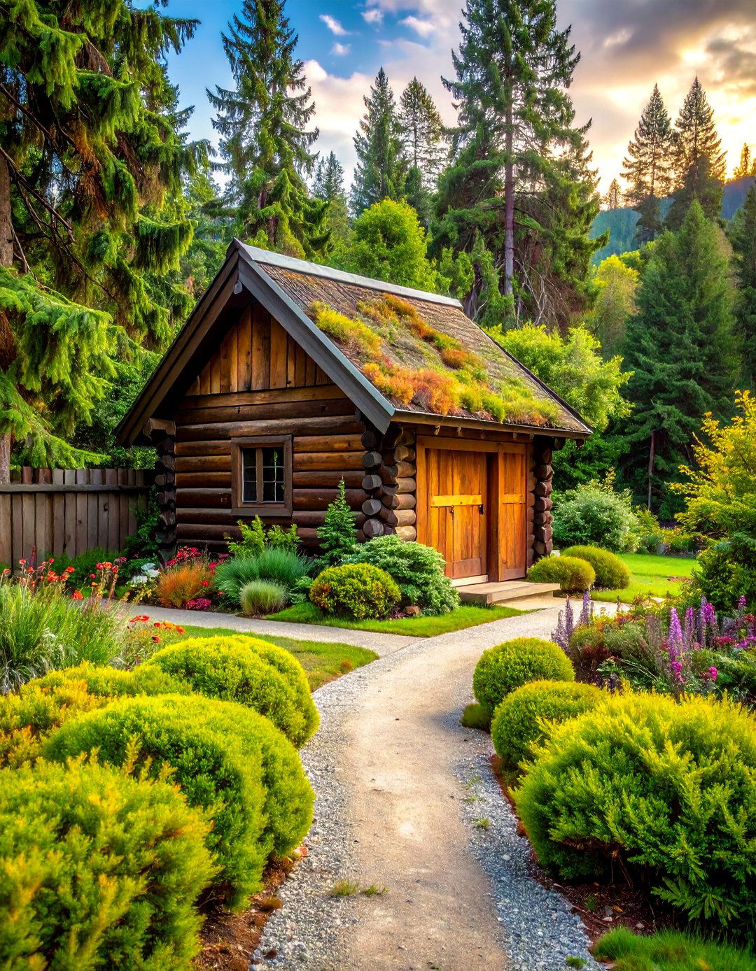 Rustic Storage and Utility Integration - 25 Log Cabin Landscaping Ideas for Rustic Appeal
