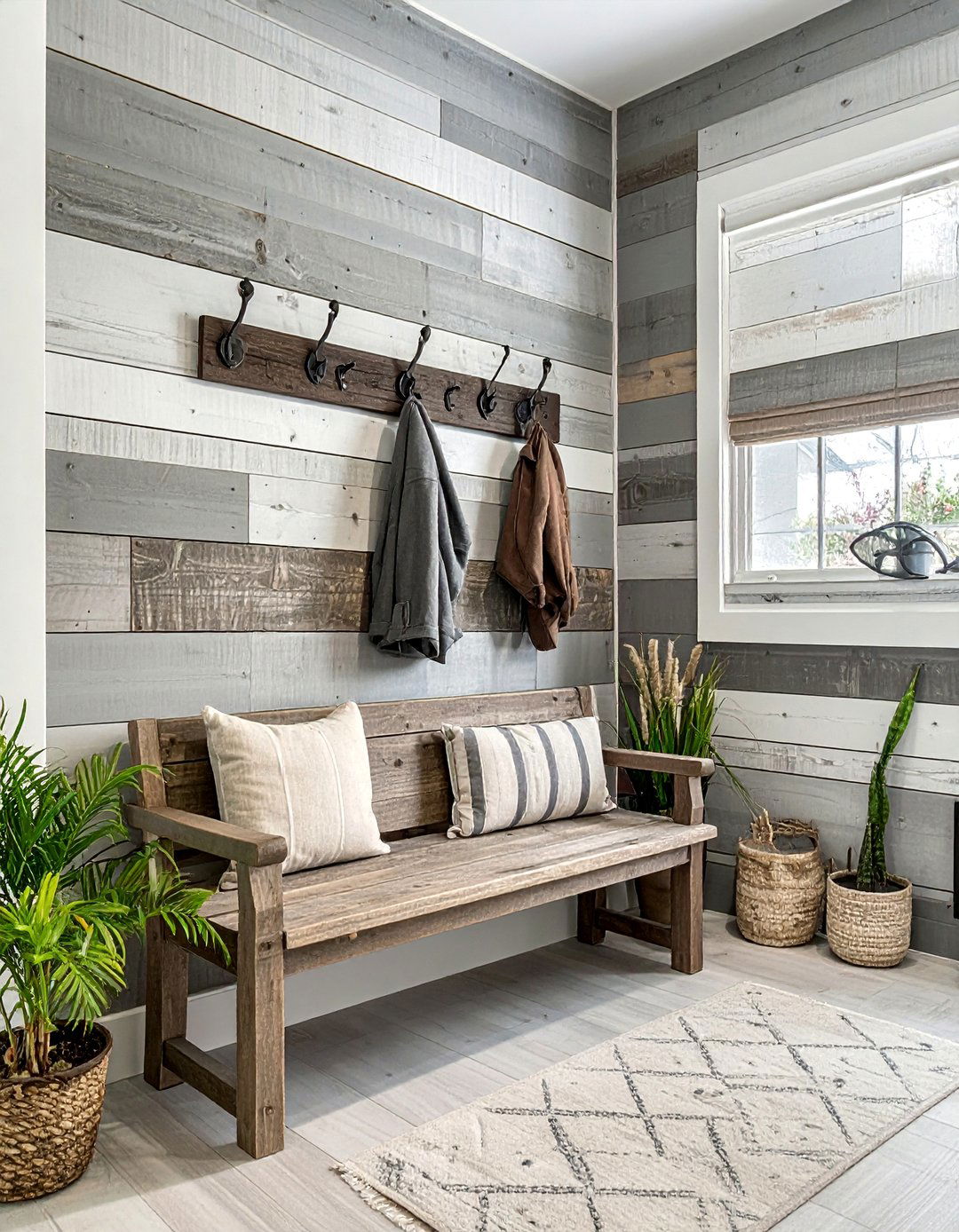 Rustic Weathered Shiplap Wall Entryway - 25 Shiplap Wall Entryway Ideas to Welcome Guests