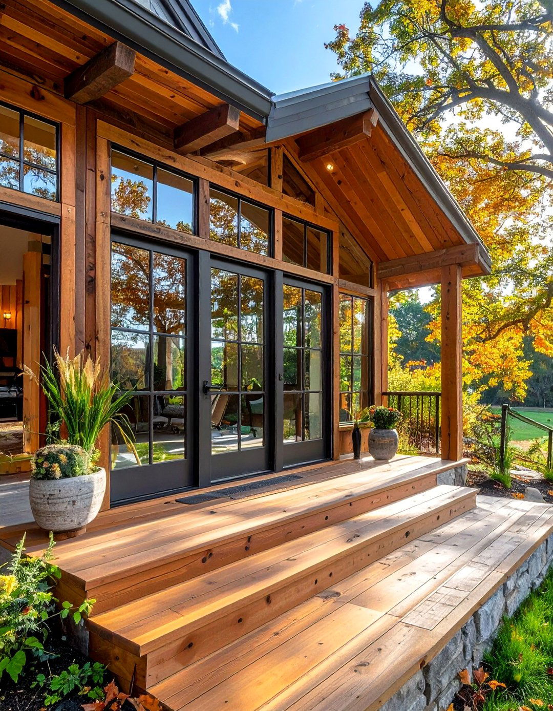 Rustic Wood and Glass Combination - 40 Glass Porch Design Ideas to Brighten Your Home