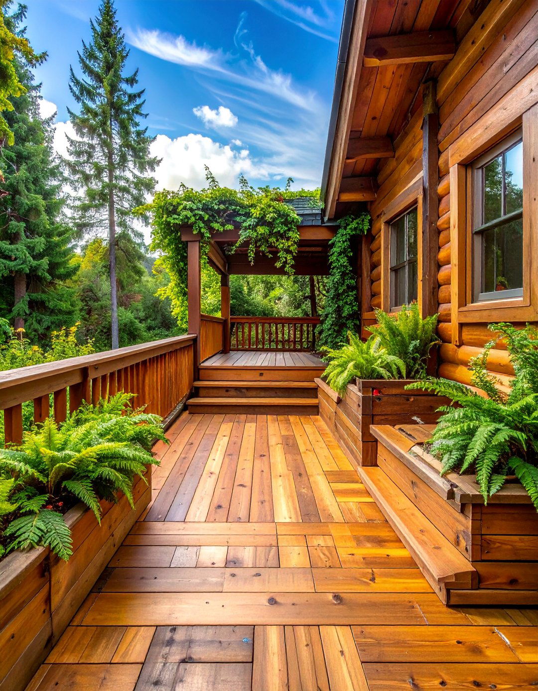 Rustic Wooden Deck Integration - 25 Log Cabin Landscaping Ideas for Rustic Appeal