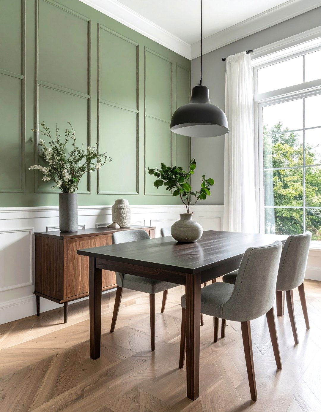 Sage Green Accent Wall with Board and Batten - 25 Sage Green Dining Room Ideas for a Serene Space