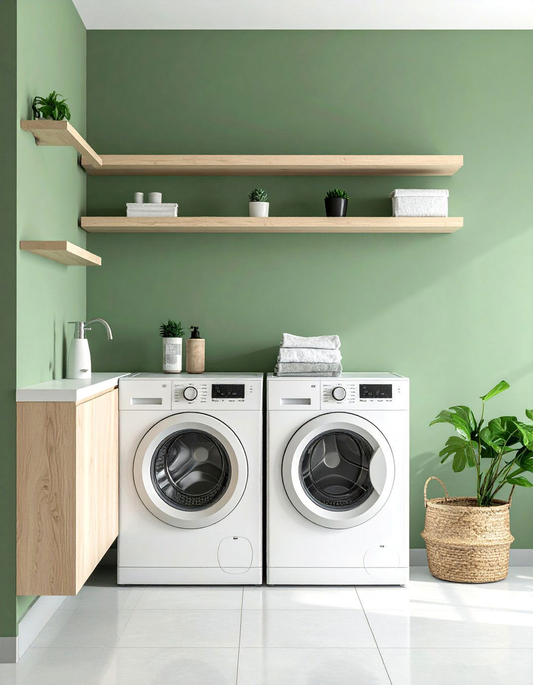 Sage Green Accent Wall - 15 Sage Green Laundry Room Ideas for a Calm Space