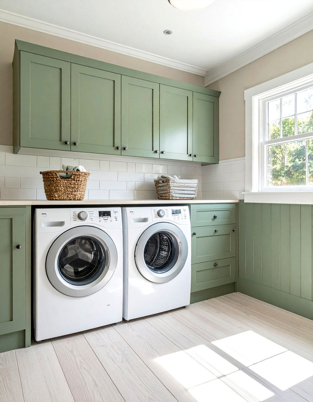 Sage Green Beaded Board Paneling - 15 Sage Green Laundry Room Ideas for a Calm Space