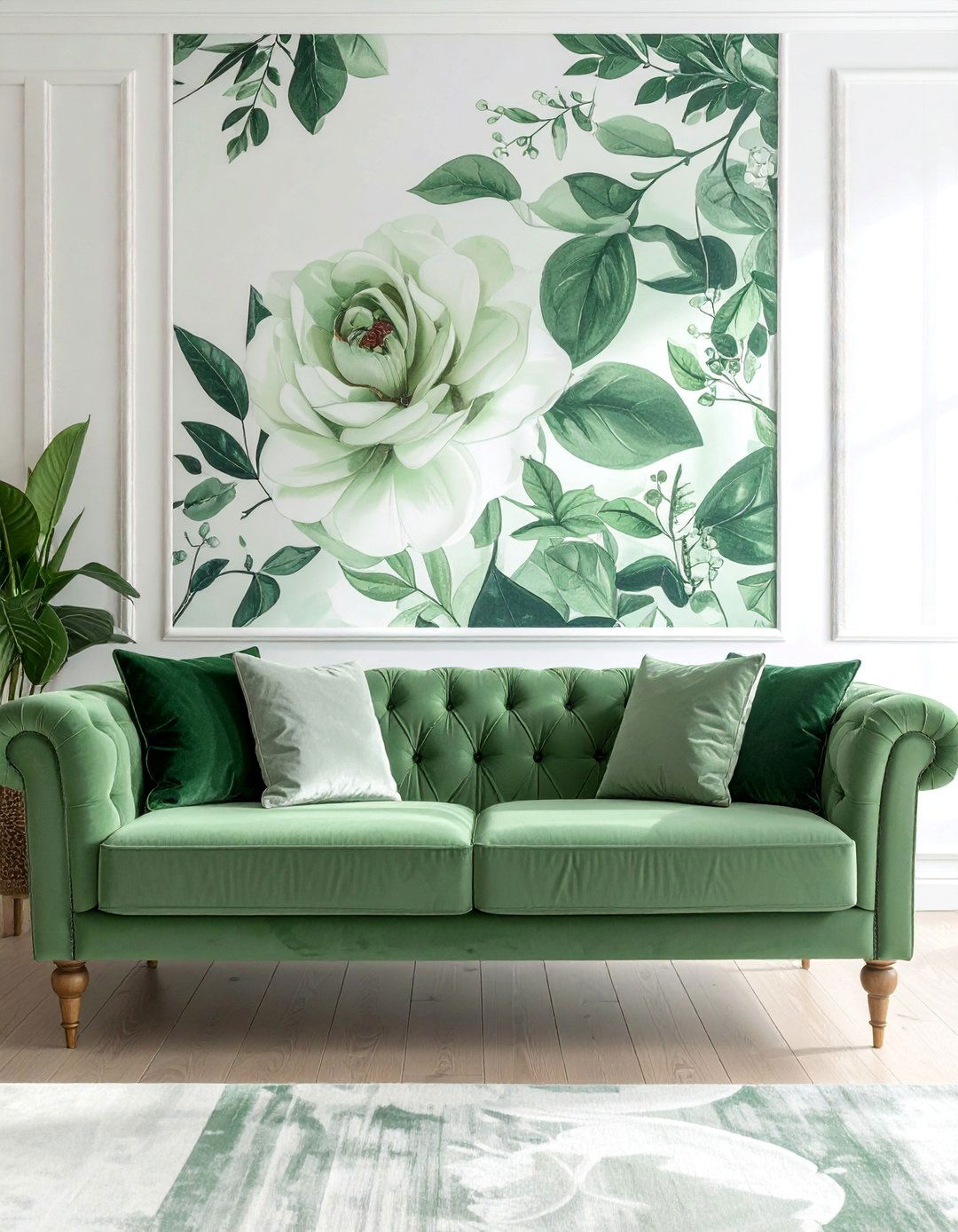 Sage Green Couch and Floral Wallpaper - 20 Sage Green Couch Living Room Ideas for Serenity