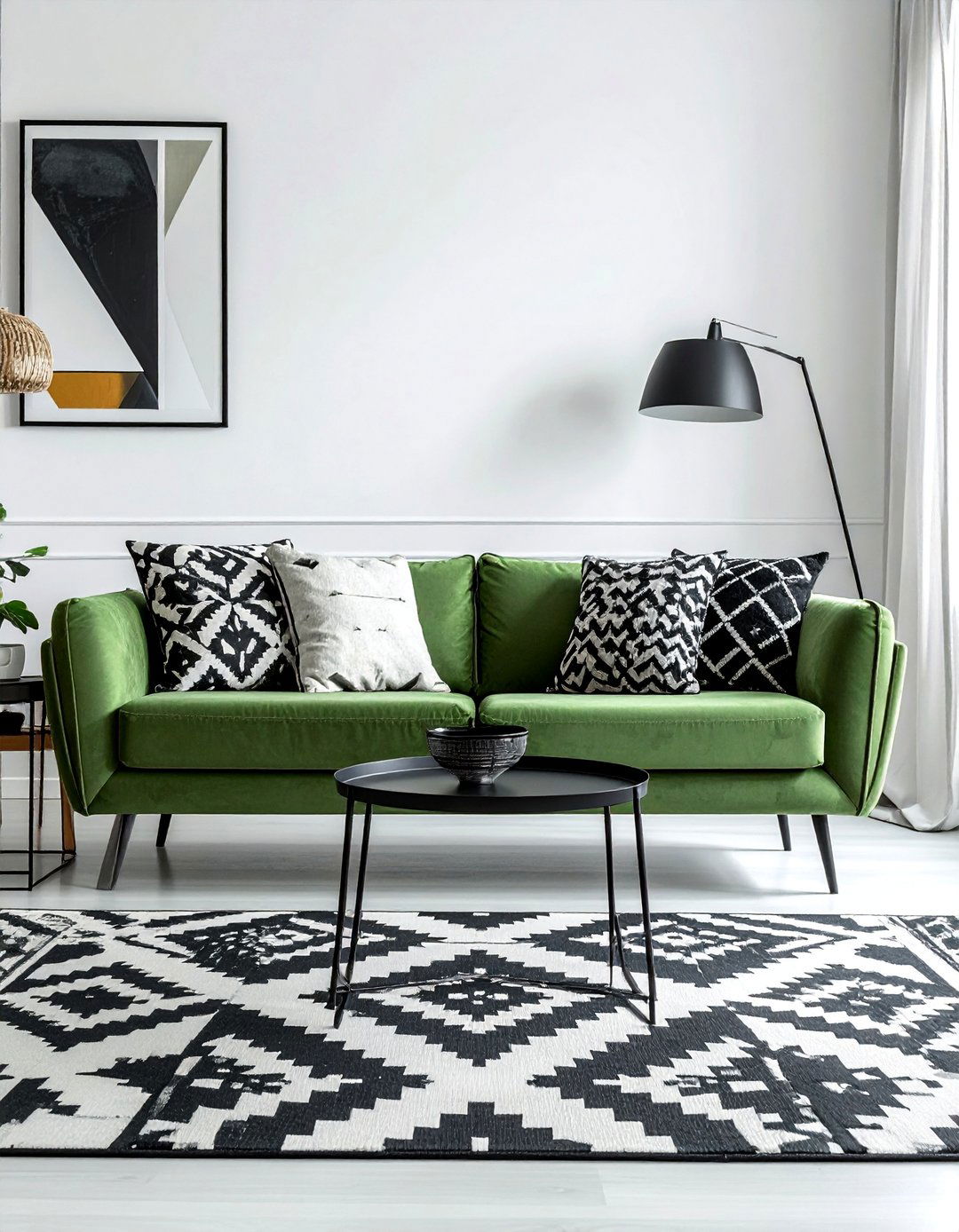 Sage Green Couch with Black and White Decor - 20 Sage Green Couch Living Room Ideas for Serenity