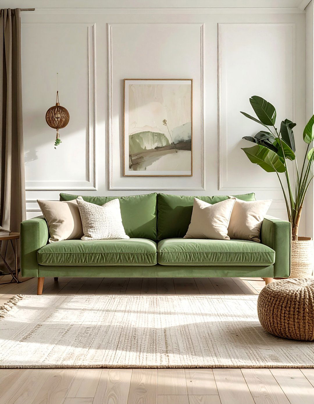Sage Green Couch with Cream and Beige Tones - 20 Sage Green Couch Living Room Ideas for Serenity
