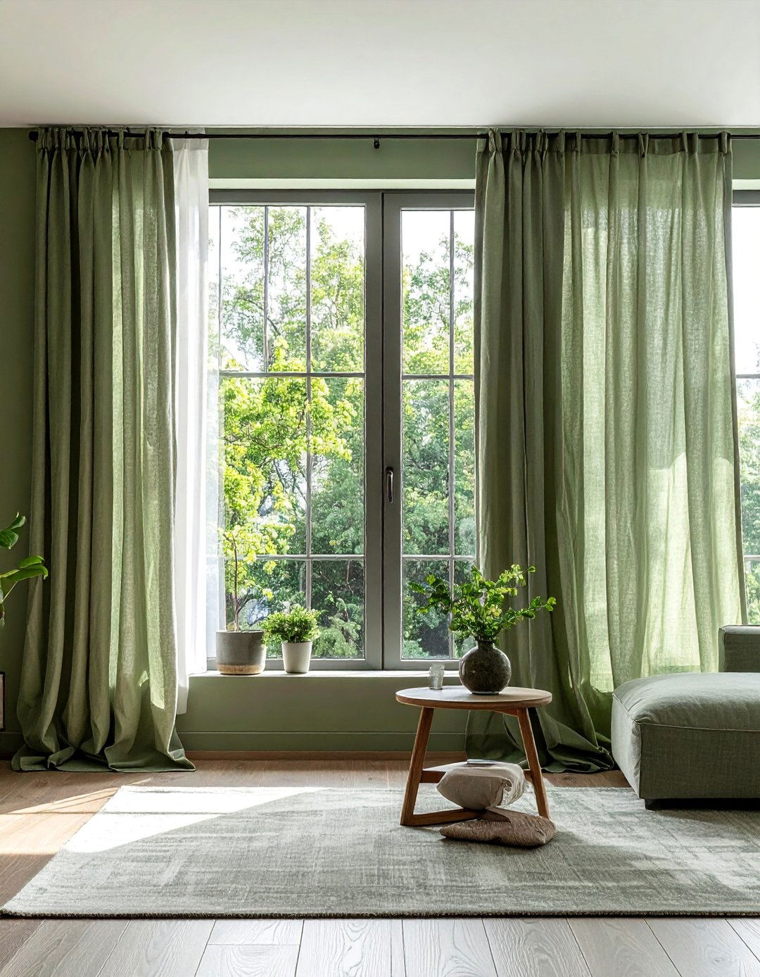 Sage Green Curtains for a Cohesive Look - 25 Rustic Sage Green Living Room Ideas for Serenity