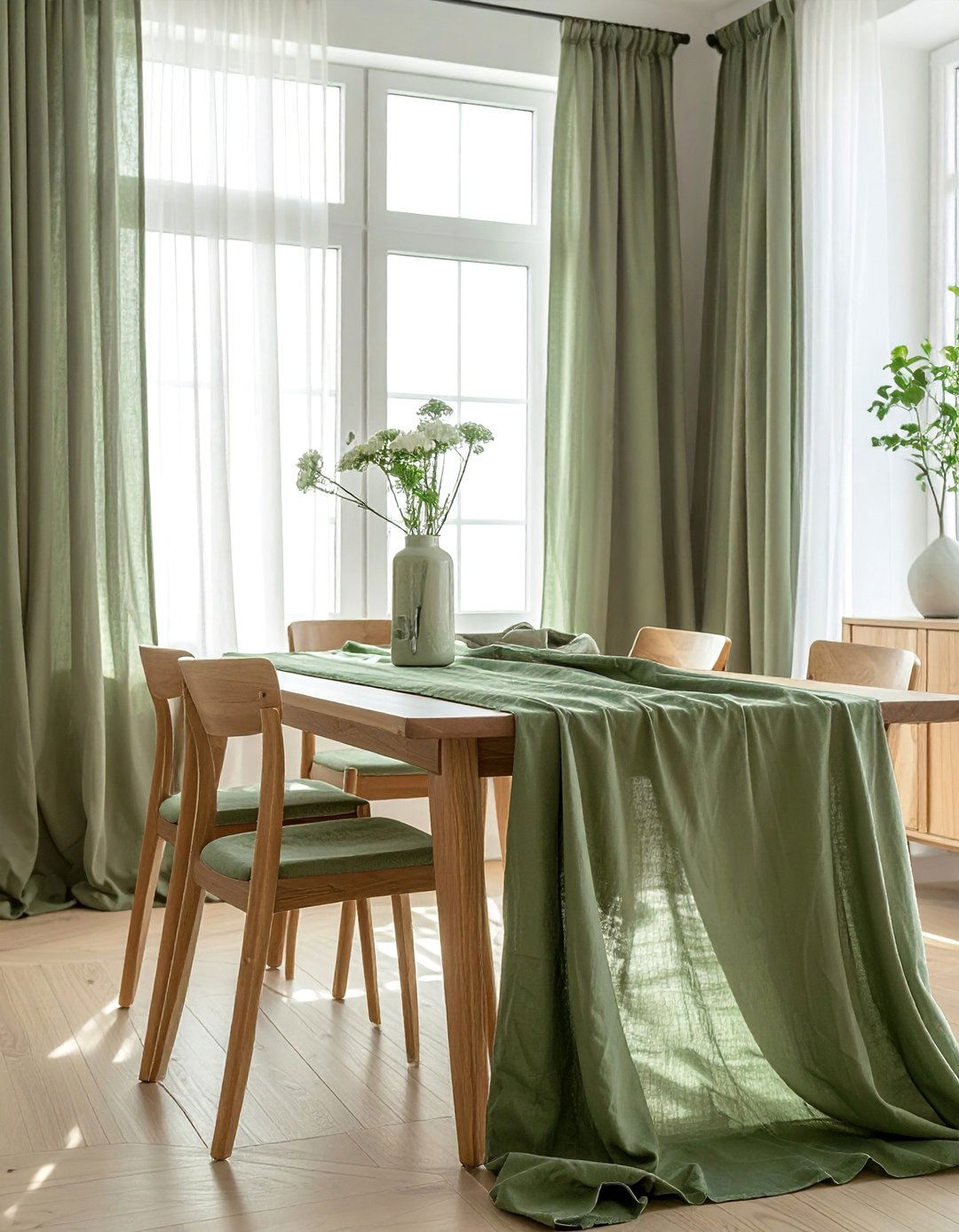 Sage Green Curtains or Drapery - 25 Sage Green Dining Room Ideas for a Serene Space