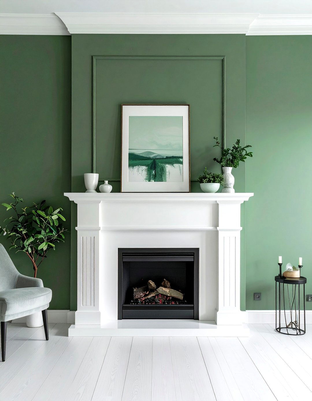 Sage Green Fireplace Accent Wall