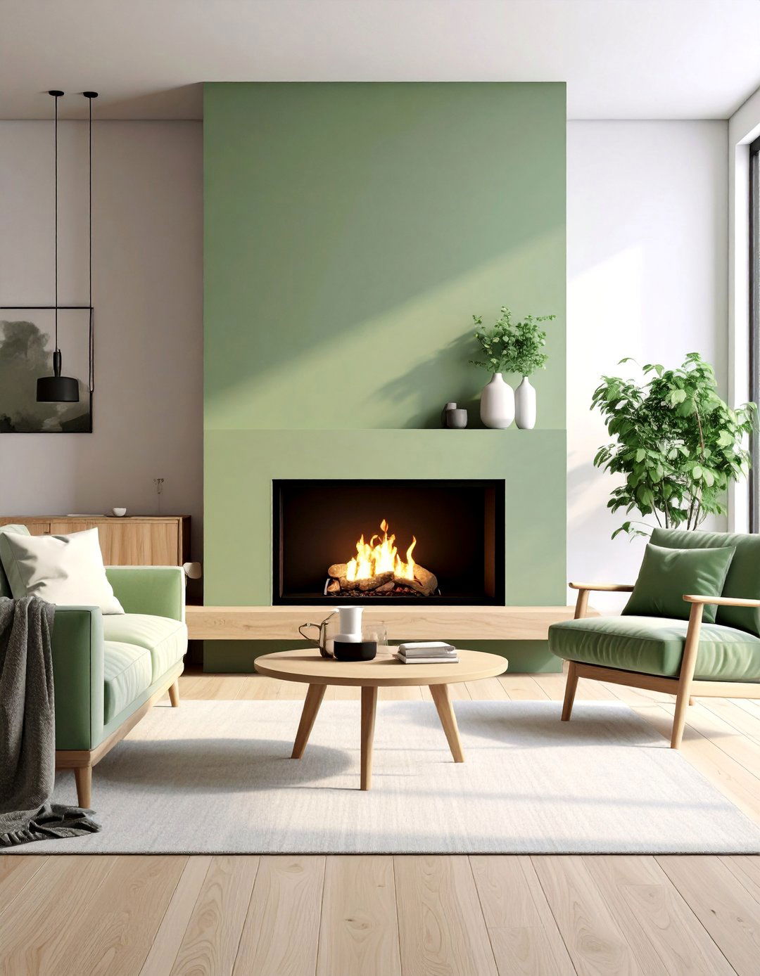 Sage Green Fireplace in a Scandinavian Design - 15 Sage Green Fireplace Ideas to Cozy Up Your Space