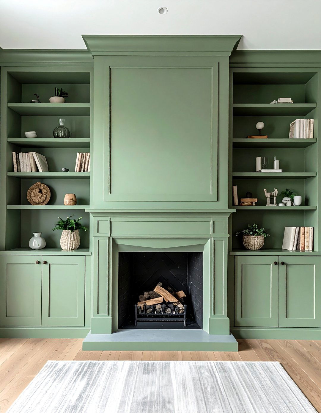 Sage Green Fireplace with Built In Shelving - 15 Sage Green Fireplace Ideas to Cozy Up Your Space