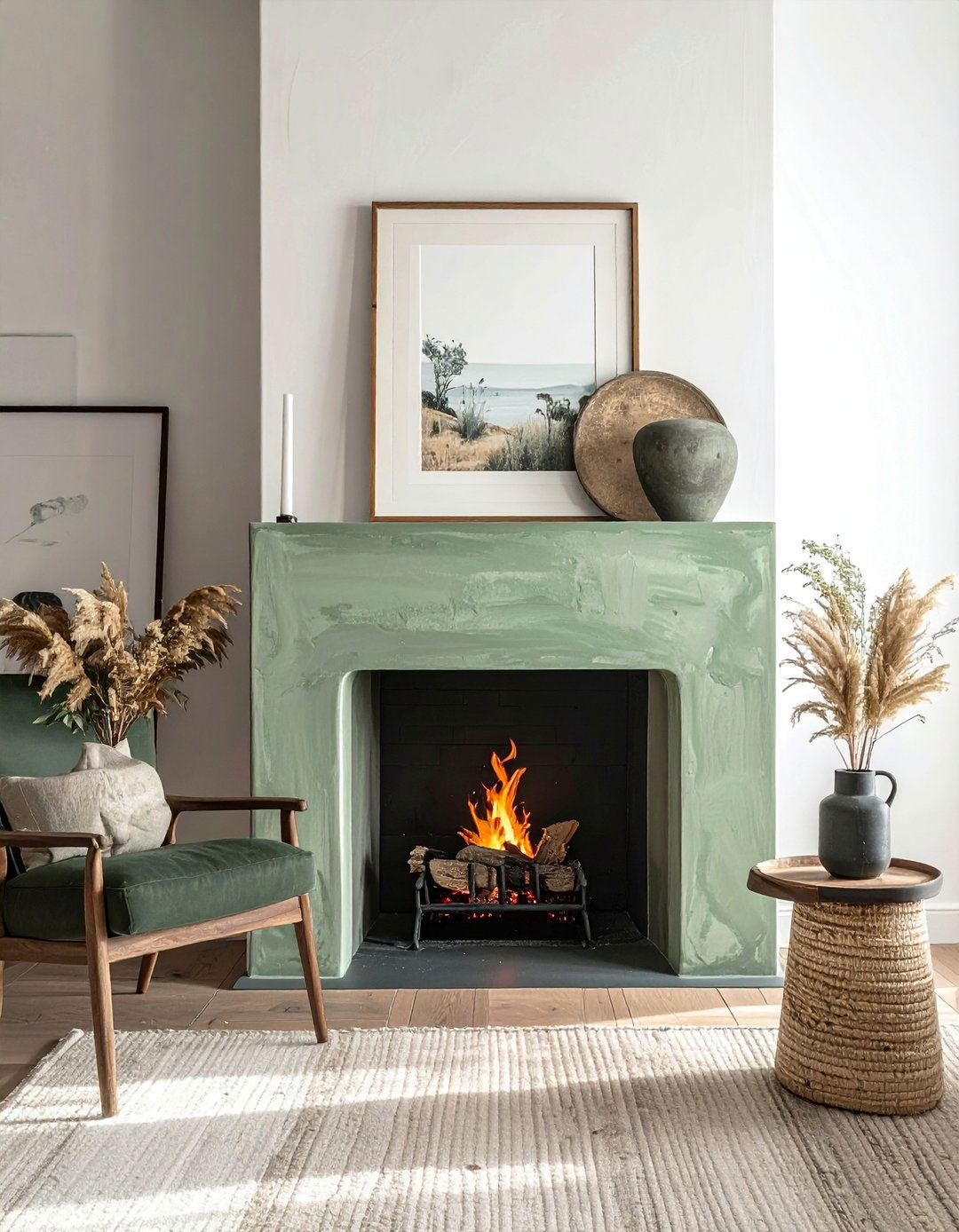Sage Green Limewash Fireplace Finish - 15 Sage Green Fireplace Ideas to Cozy Up Your Space