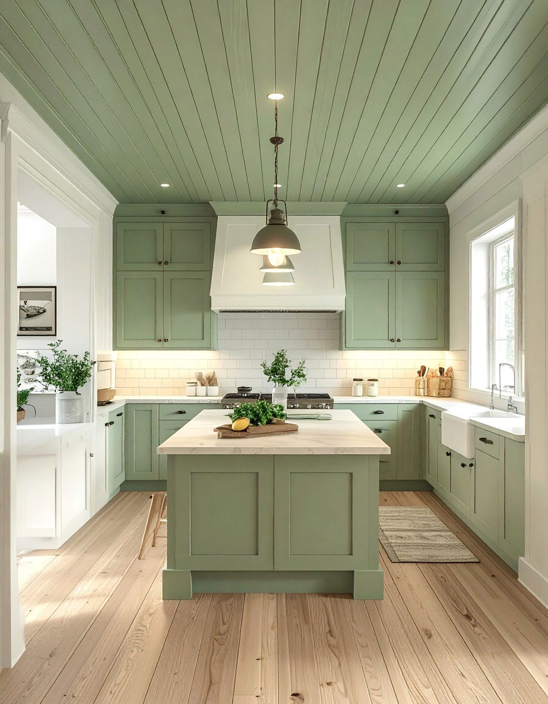 Sage Green Paint on a Beadboard Ceiling - 40 Sage Green Paint Color Ideas for a Serene Home