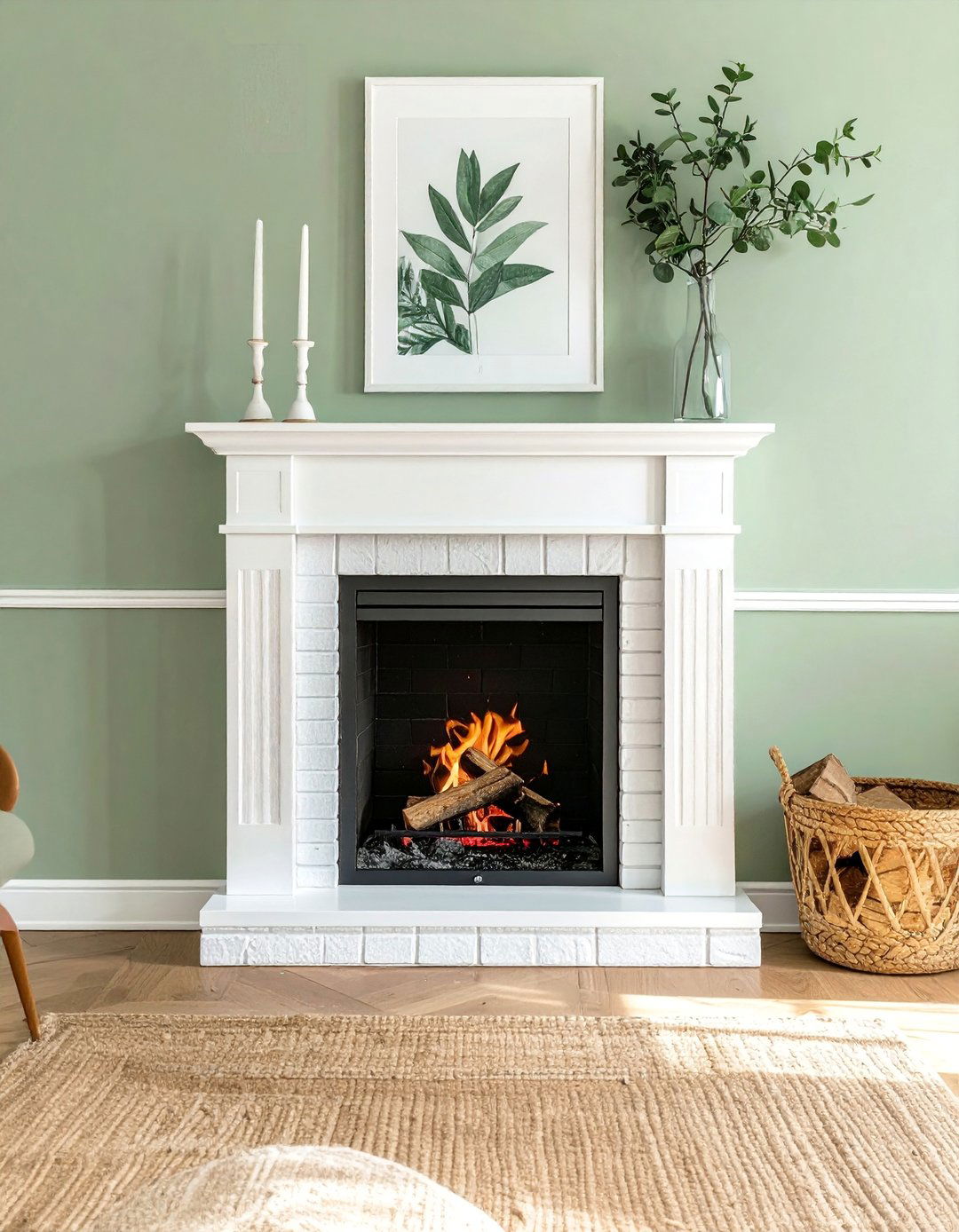 Sage Green Painted Brick Fireplace - 15 Sage Green Fireplace Ideas to Cozy Up Your Space