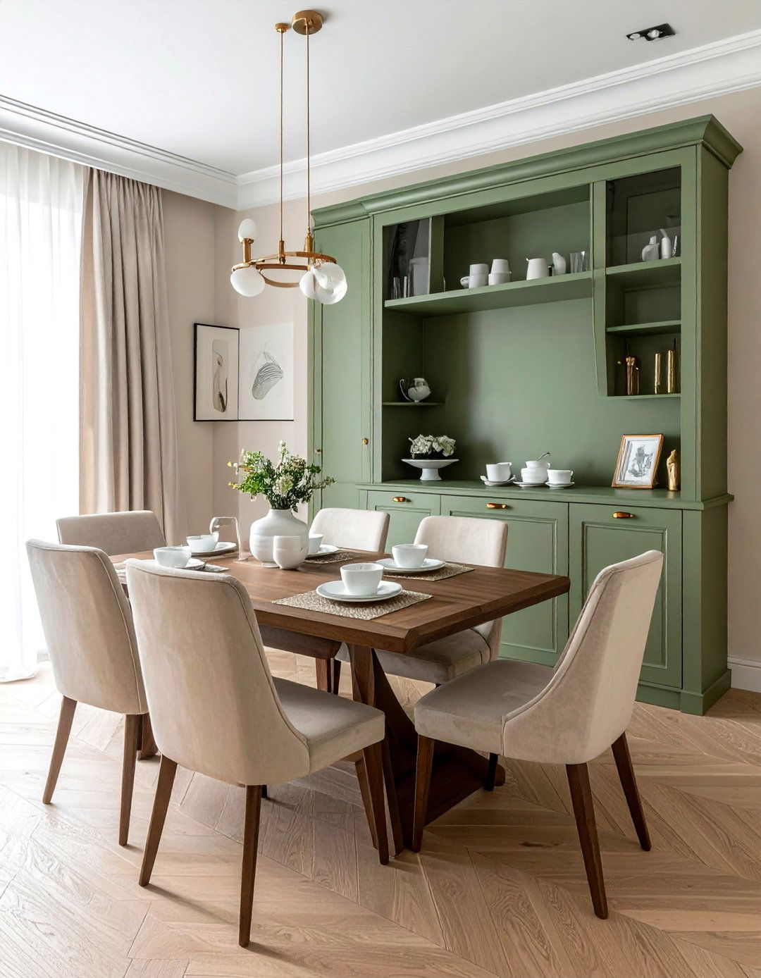Sage Green Painted Built in Cabinetry - 25 Sage Green Dining Room Ideas for a Serene Space