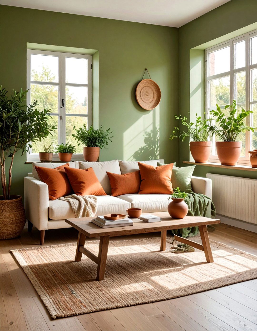 Sage Green Paired with Terracotta Accents - 25 Rustic Sage Green Living Room Ideas for Serenity