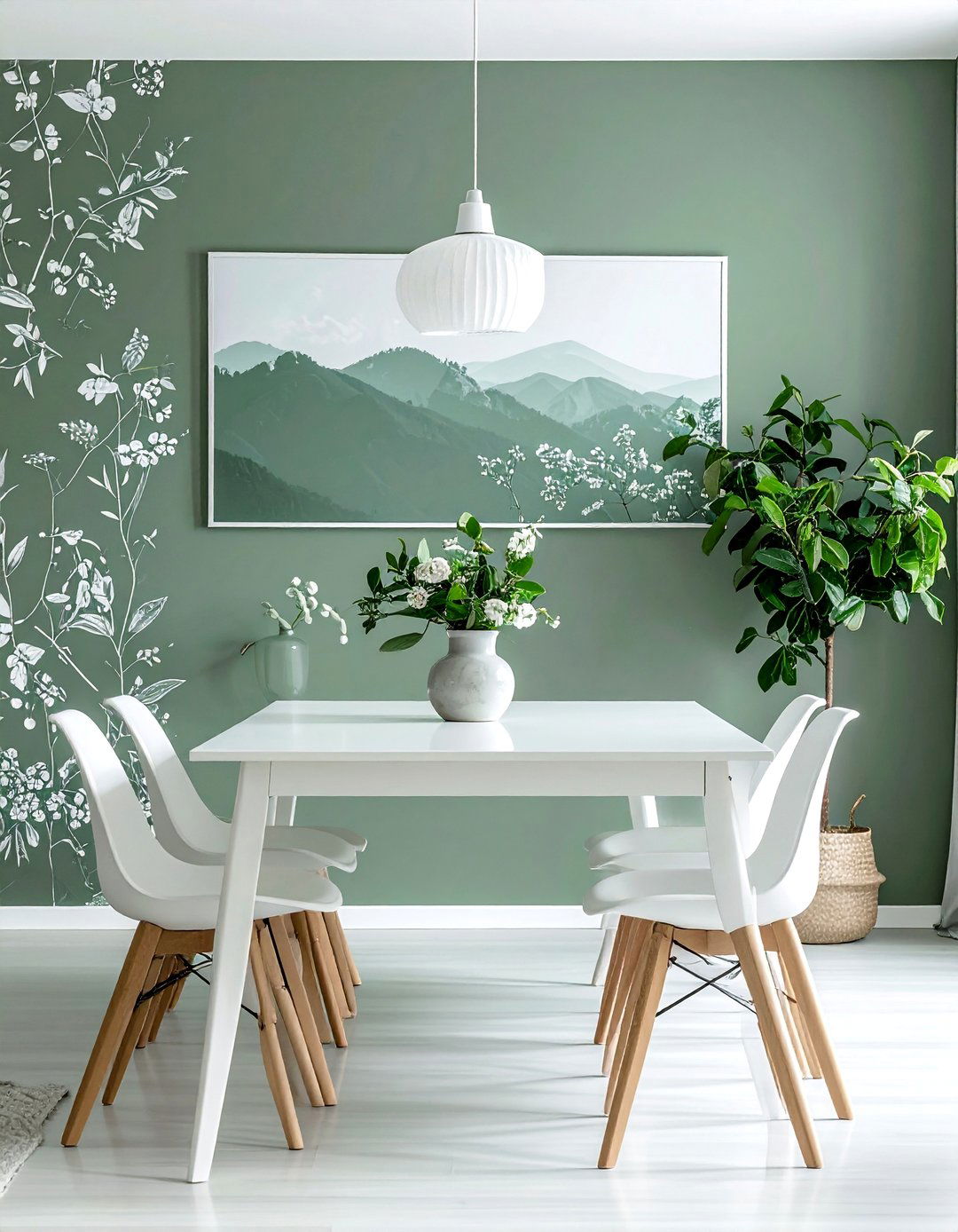 Sage Green Patterned Wallpaper - 25 Sage Green Dining Room Ideas for a Serene Space