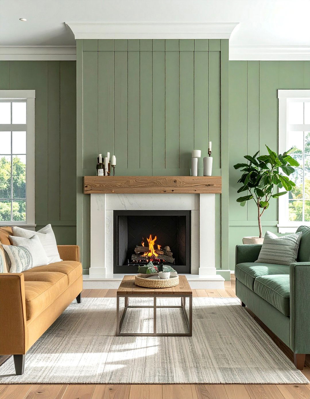 Sage Green Shiplap Fireplace Wall - 15 Sage Green Fireplace Ideas to Cozy Up Your Space