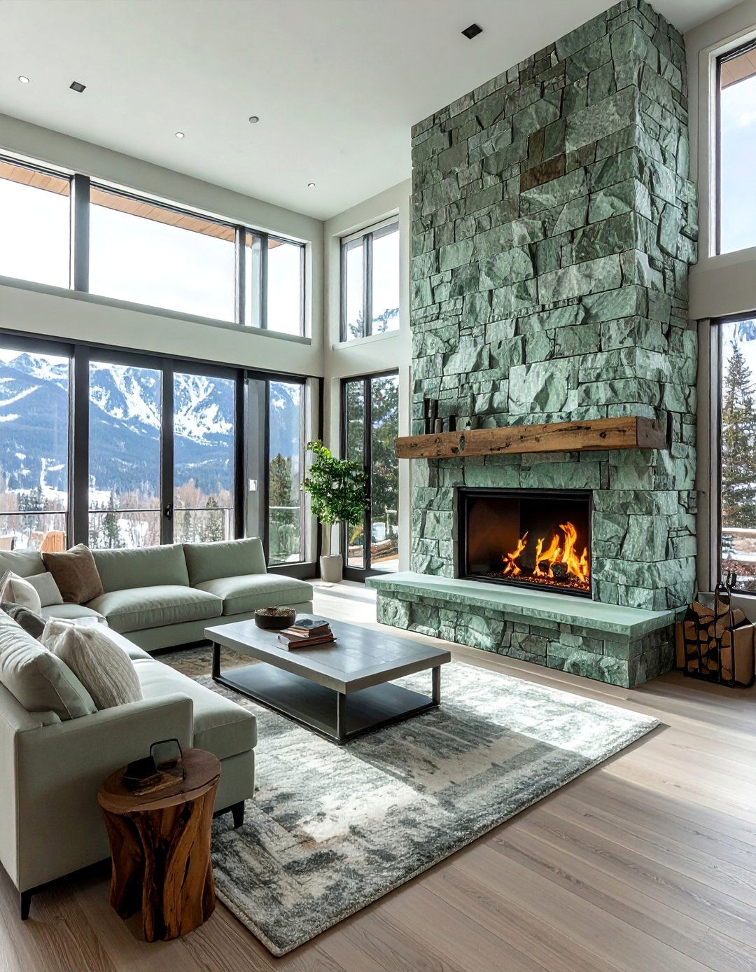 Sage Green Stone Fireplace Surround - 15 Sage Green Fireplace Ideas to Cozy Up Your Space