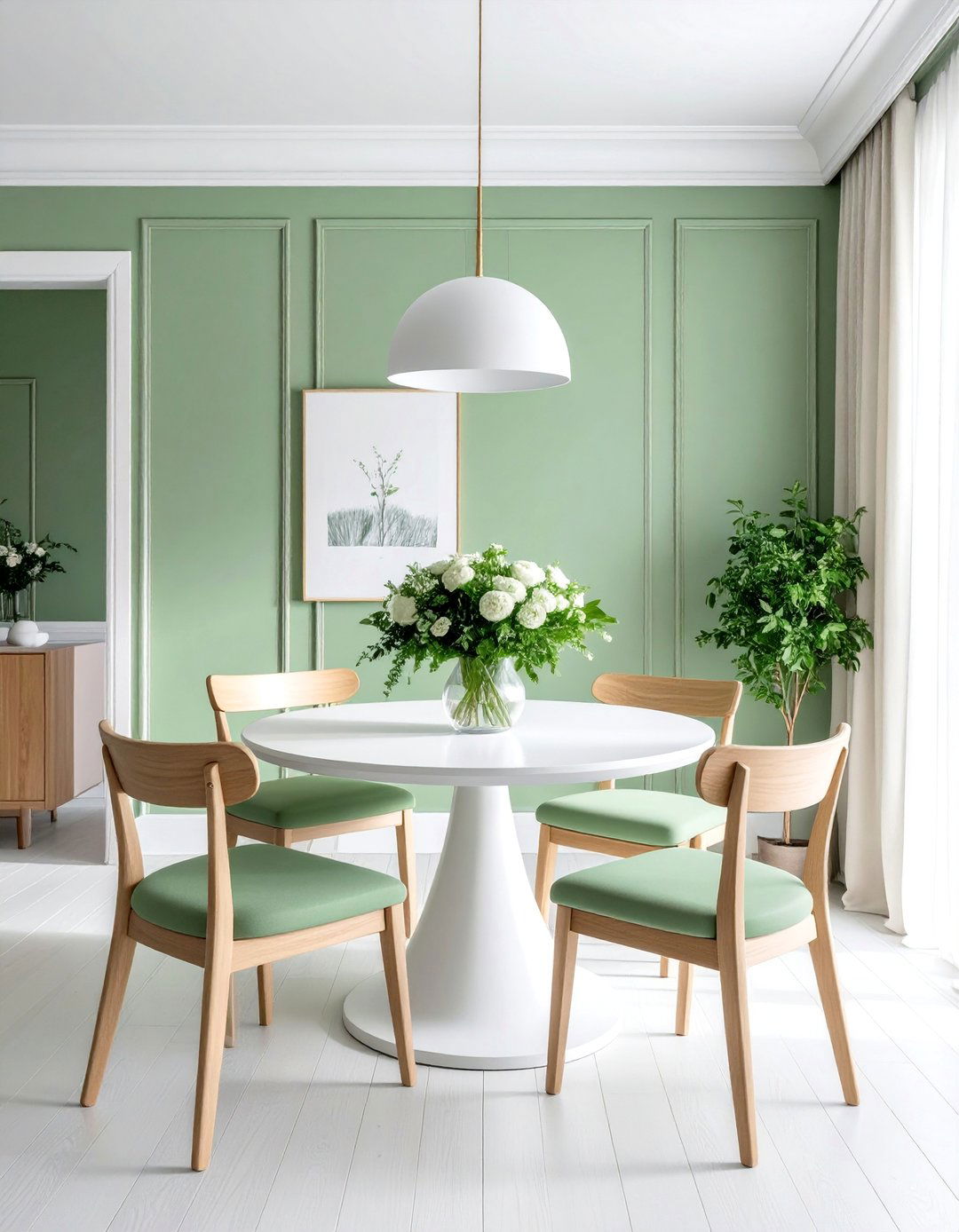 Sage Green and Crisp White Contrast - 25 Sage Green Dining Room Ideas for a Serene Space