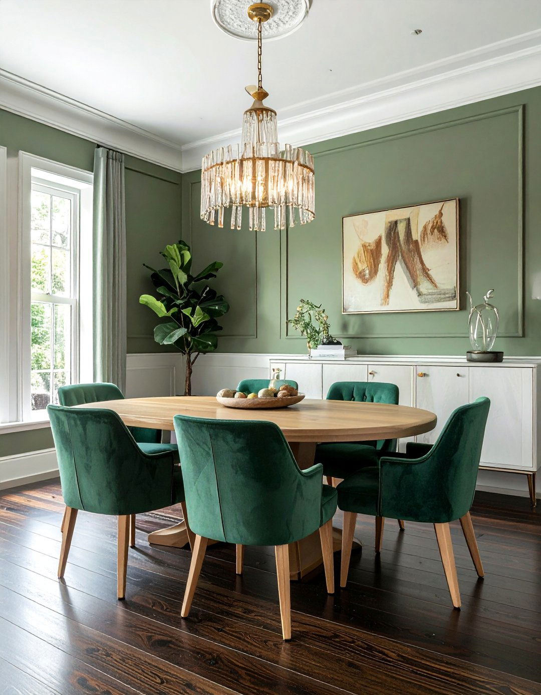 Sage Green and Dark Wood Floors - 25 Sage Green Dining Room Ideas for a Serene Space
