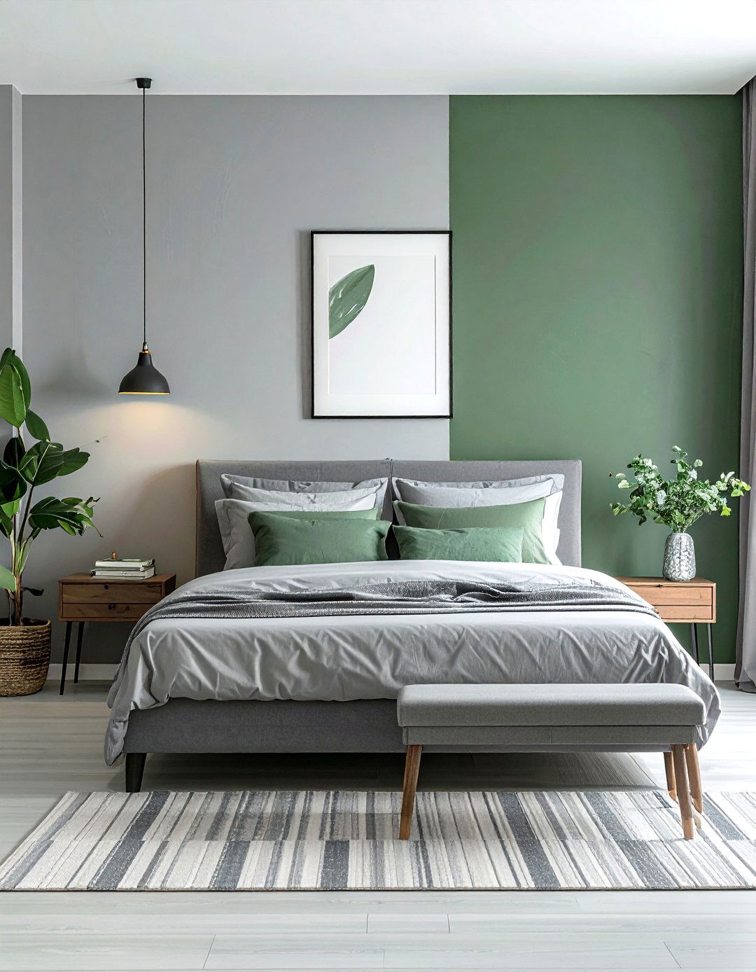 Sage Green and Grey Color Block Wall Design - 25 Sage Green and Grey Bedroom Ideas for a Relaxing Retreat