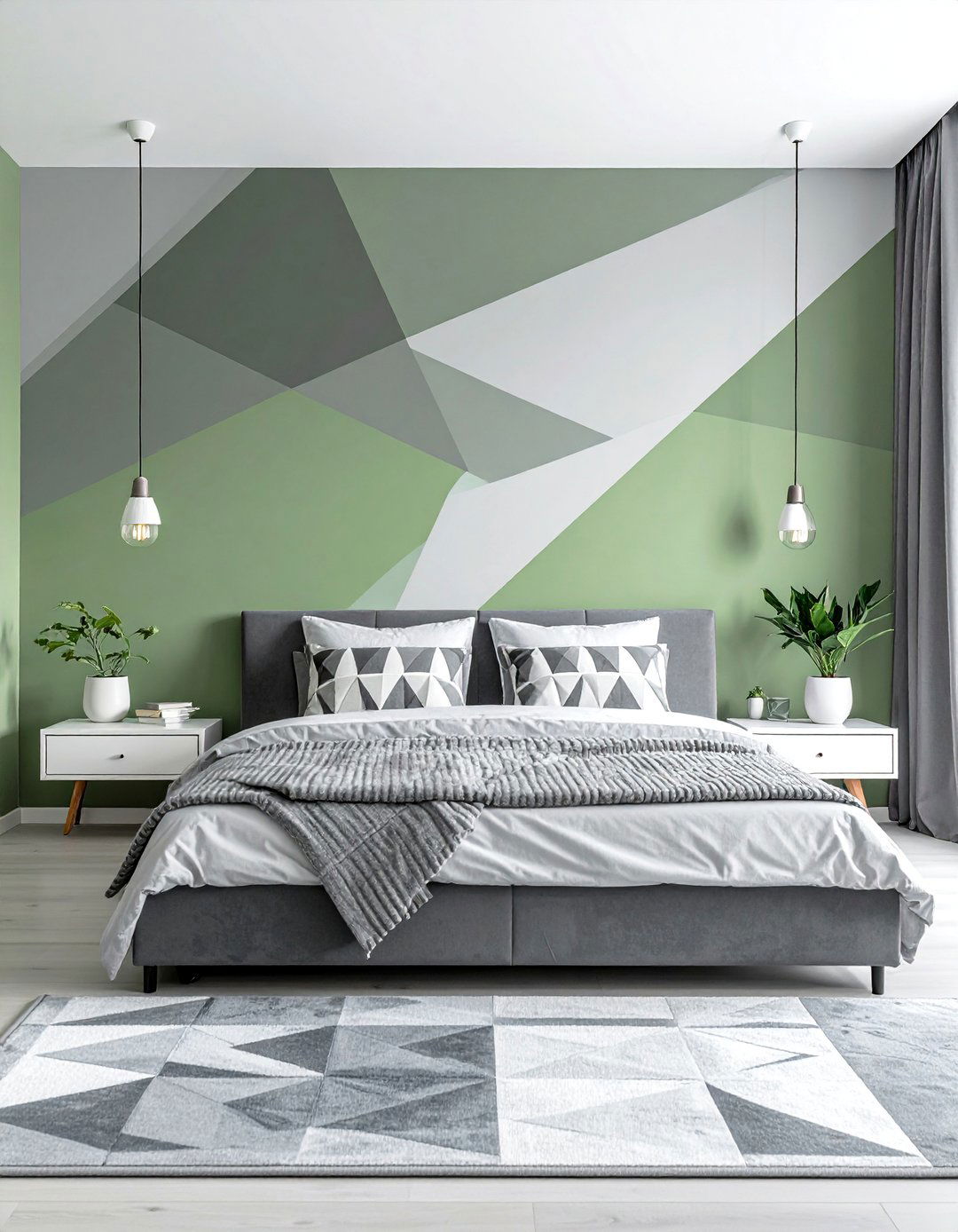 Sage Green and Grey Geometric Wallpaper - 25 Sage Green and Grey Bedroom Ideas for a Relaxing Retreat