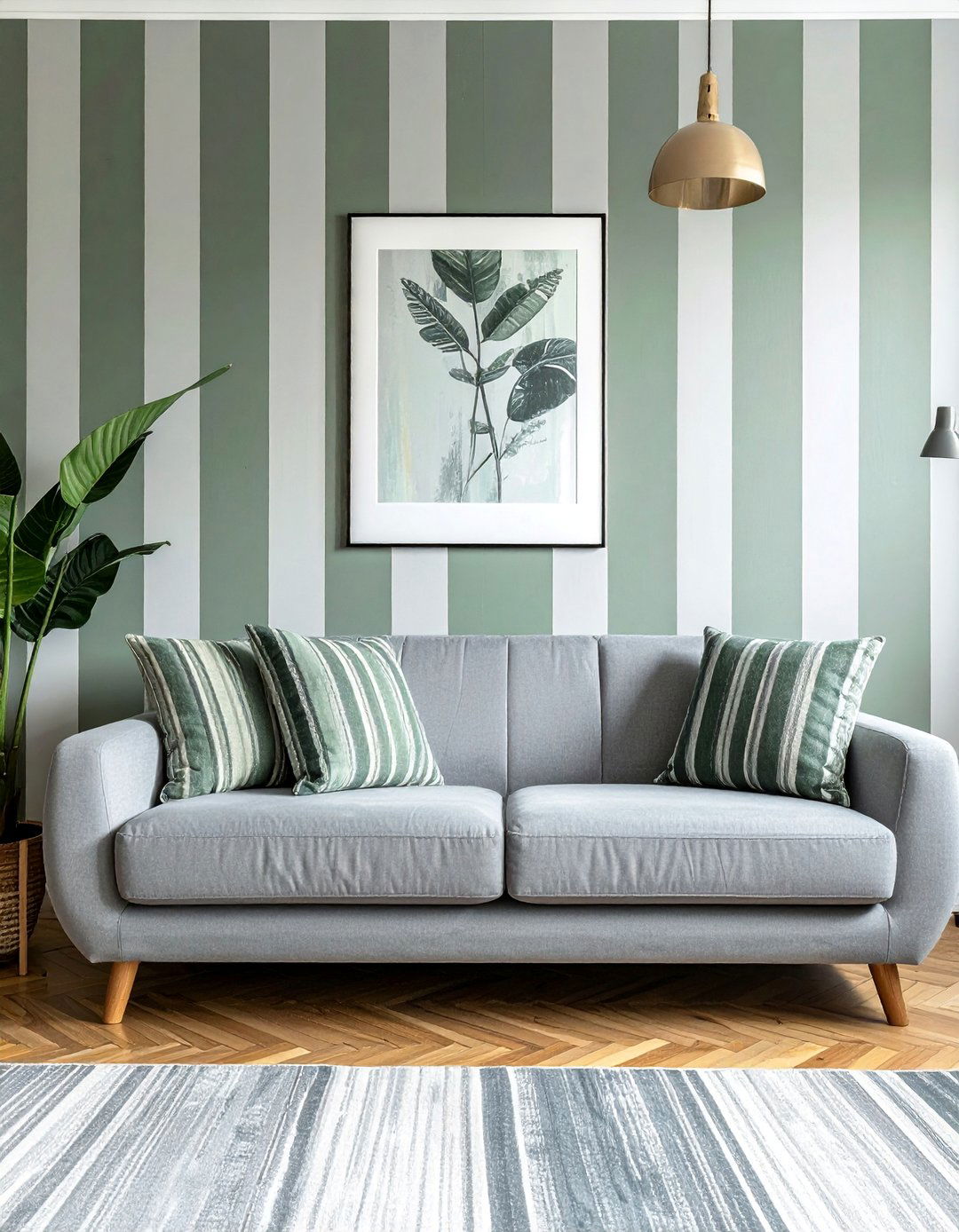 Sage Green and Grey Striped Patterns - 20 Grey and Sage Green Living Room Ideas