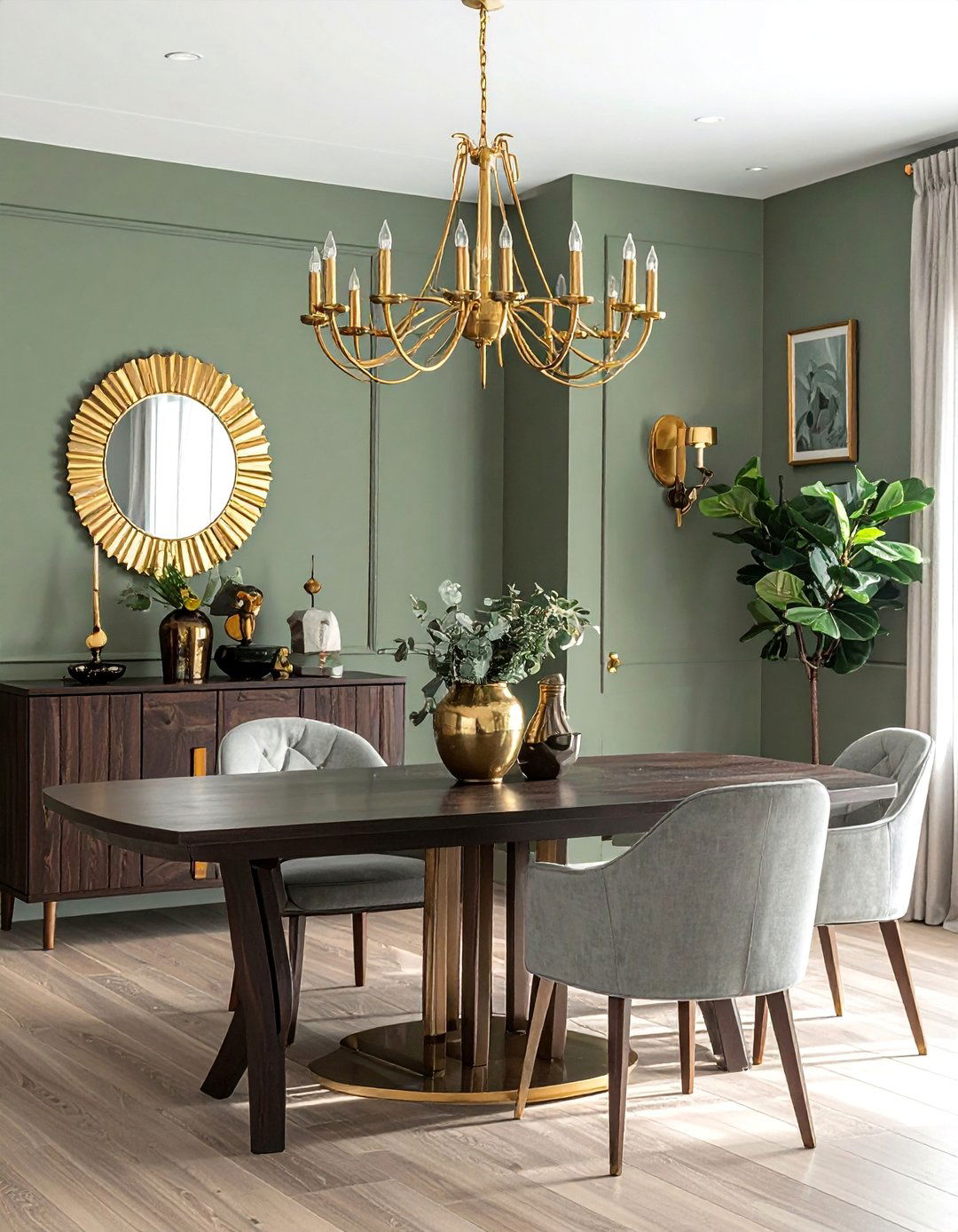 Sage Green with Gold and Brass Accents - 25 Sage Green Dining Room Ideas for a Serene Space