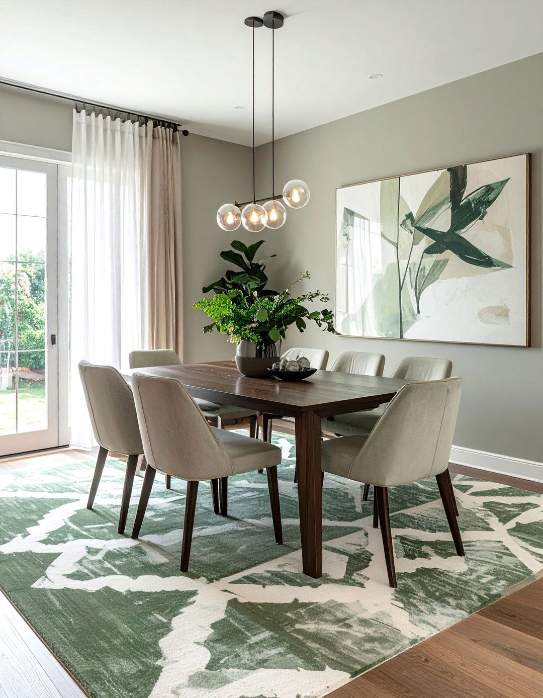 Sage Green with a Statement Area Rug - 25 Sage Green Dining Room Ideas for a Serene Space