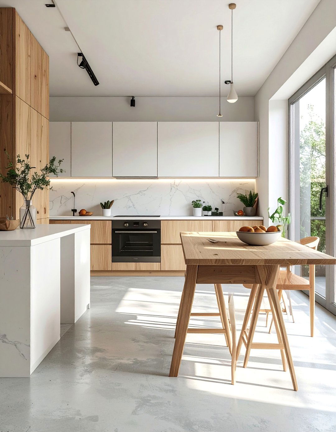 Scandinavian Design Concrete Floor Kitchen with Light Wood - 25 Concrete Floor Kitchen Ideas for a Sleek Look