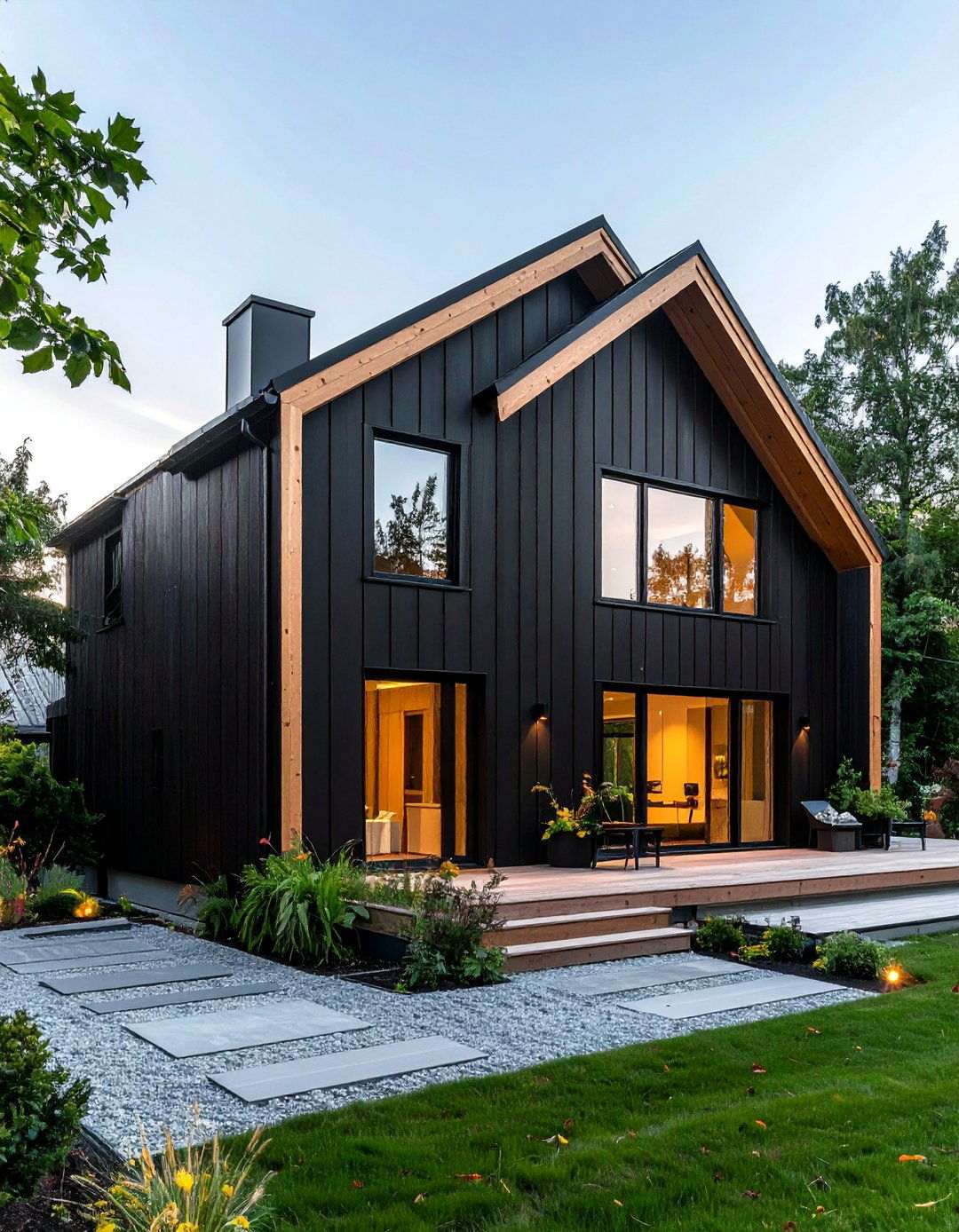 Scandinavian Design with Black Paint and Light Cedar Trim - 20 Black House with Cedar Accents Design Ideas